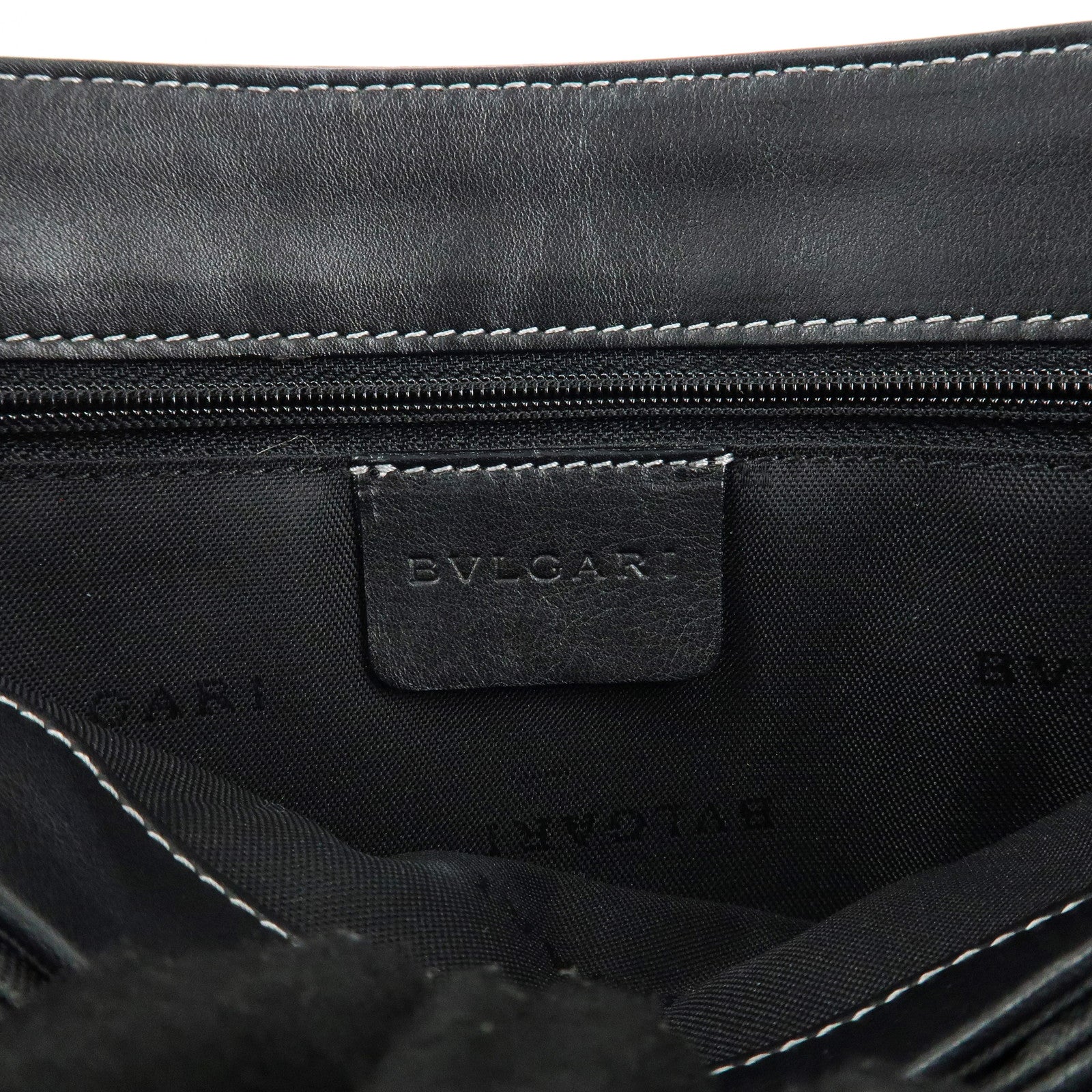 BVLGARI Leather Logo Shoulder Bag Hand Bag Black Silver HDW