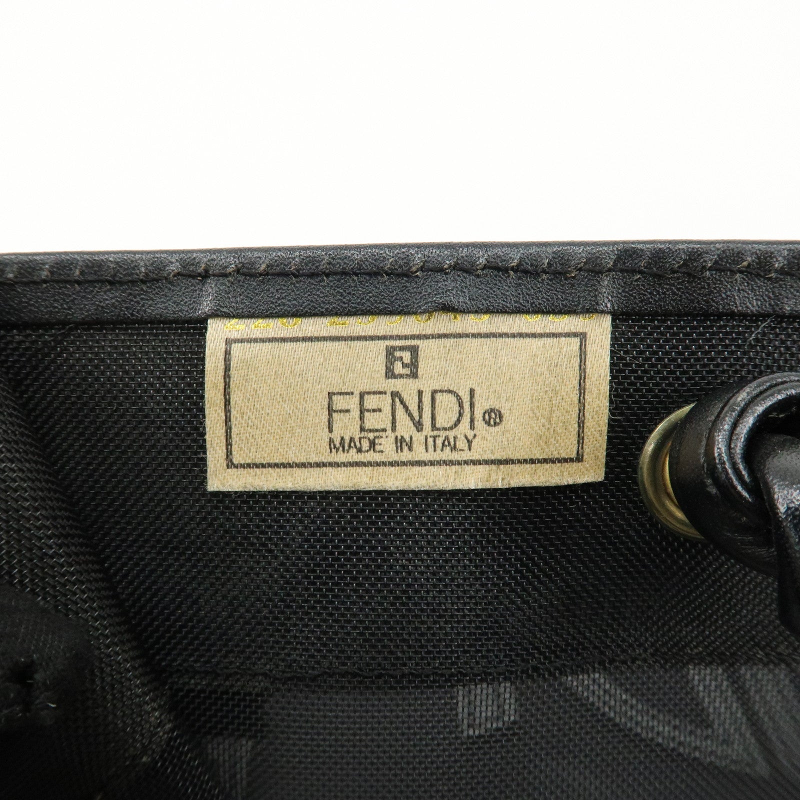 FENDI Mesh Leather Logo Tote Bag Hand Bag Black Small