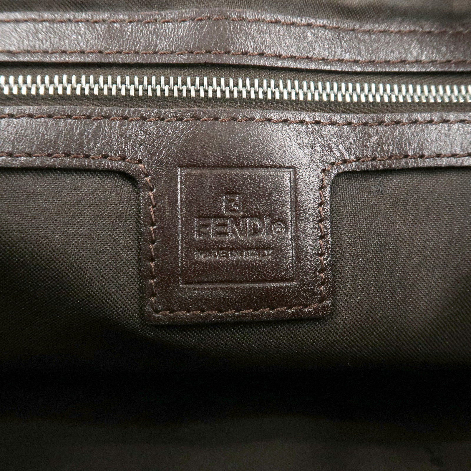 FENDI Mamma Baguette Zucca Canvas Leather Shoulder Bag 26325