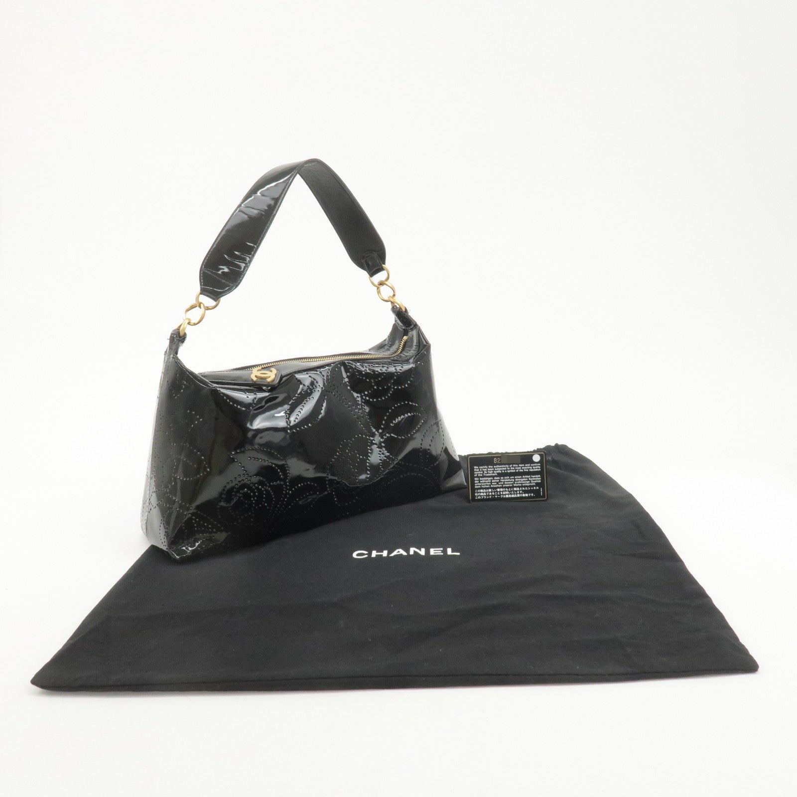 CHANEL Camellia Patent Leather One Shoulder Bag Black