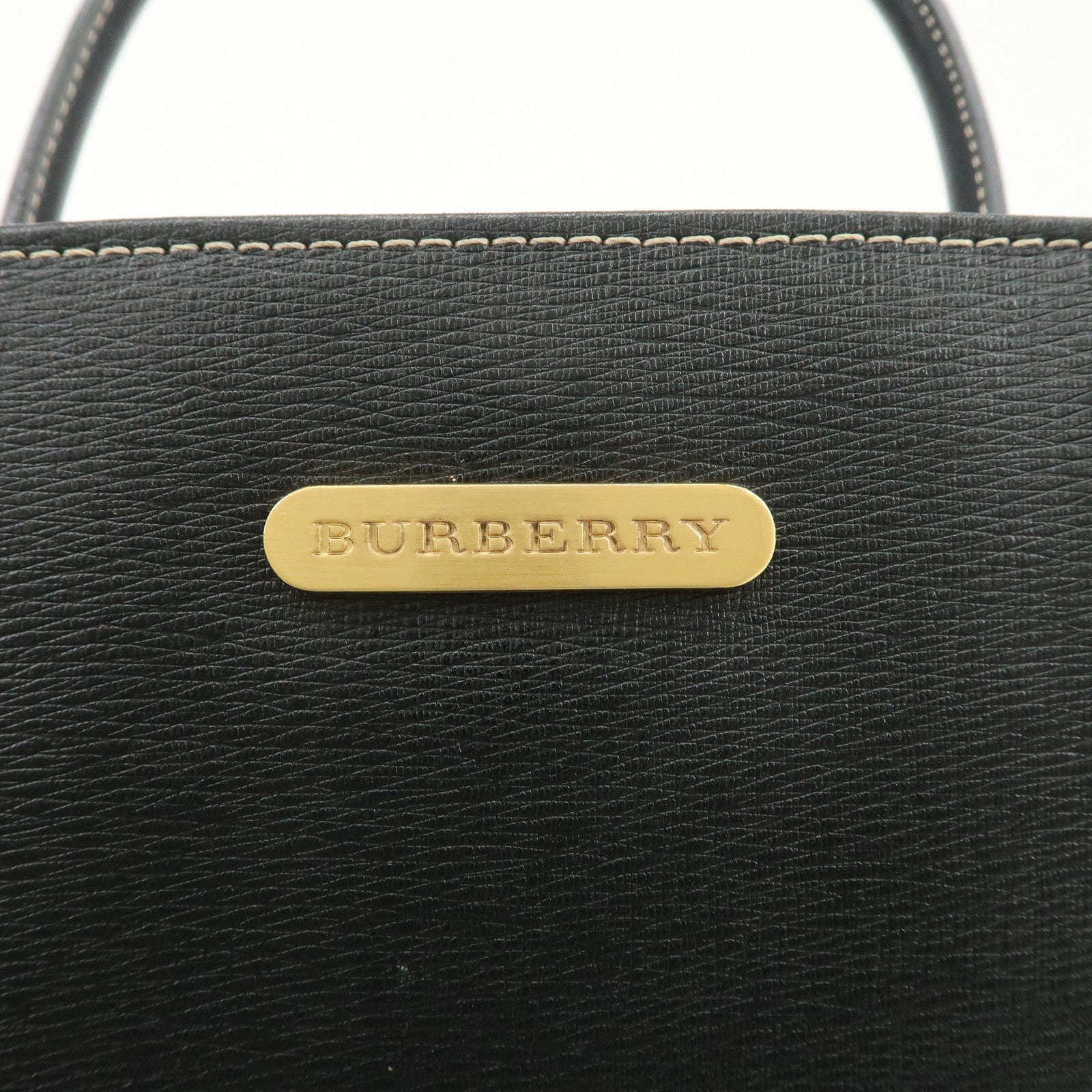 BURBERRY Logo Leather Tote Bag Hand Bag Black