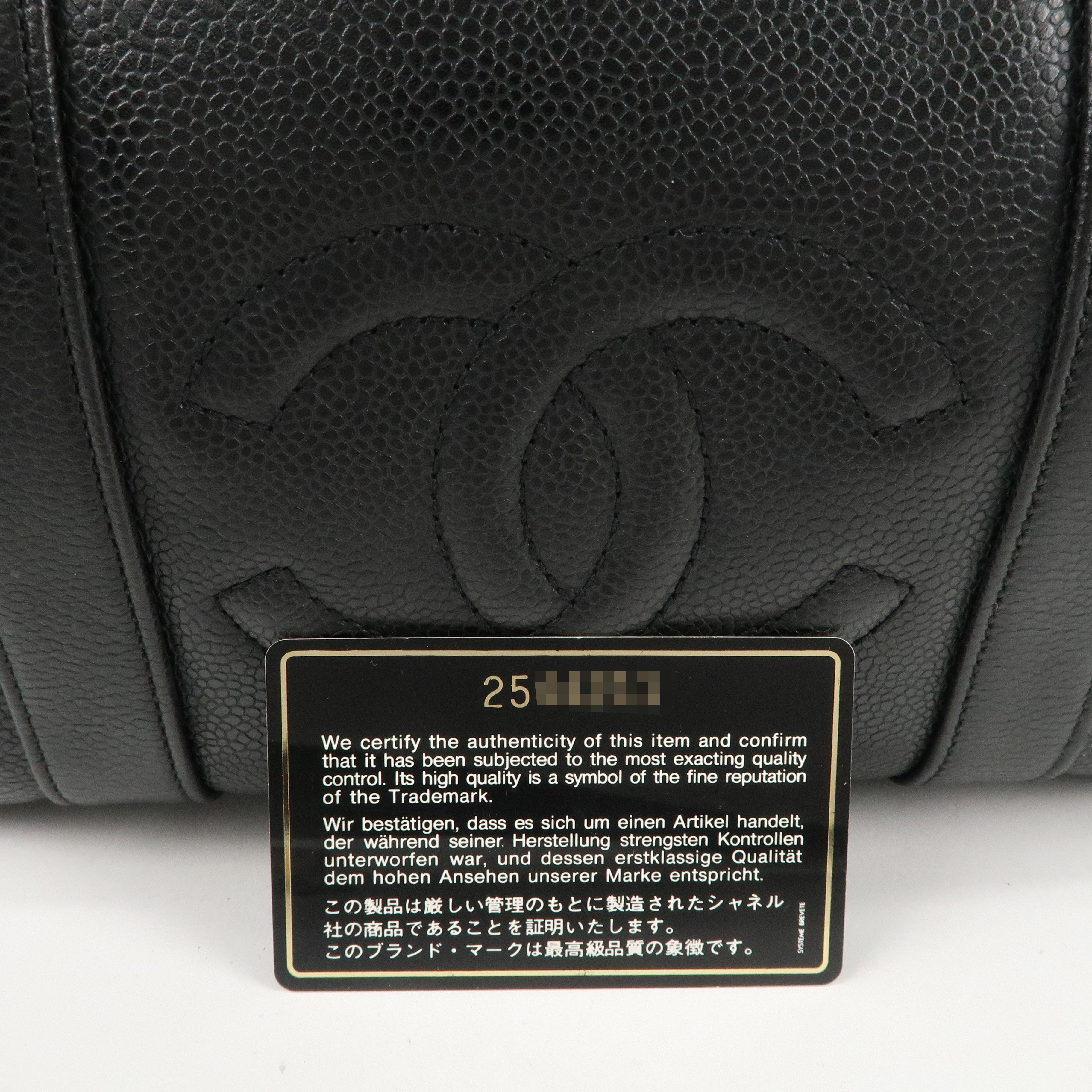 CHANEL Caviar Skin COCO Mark Boston bag Hand Bag Black Gold HDW