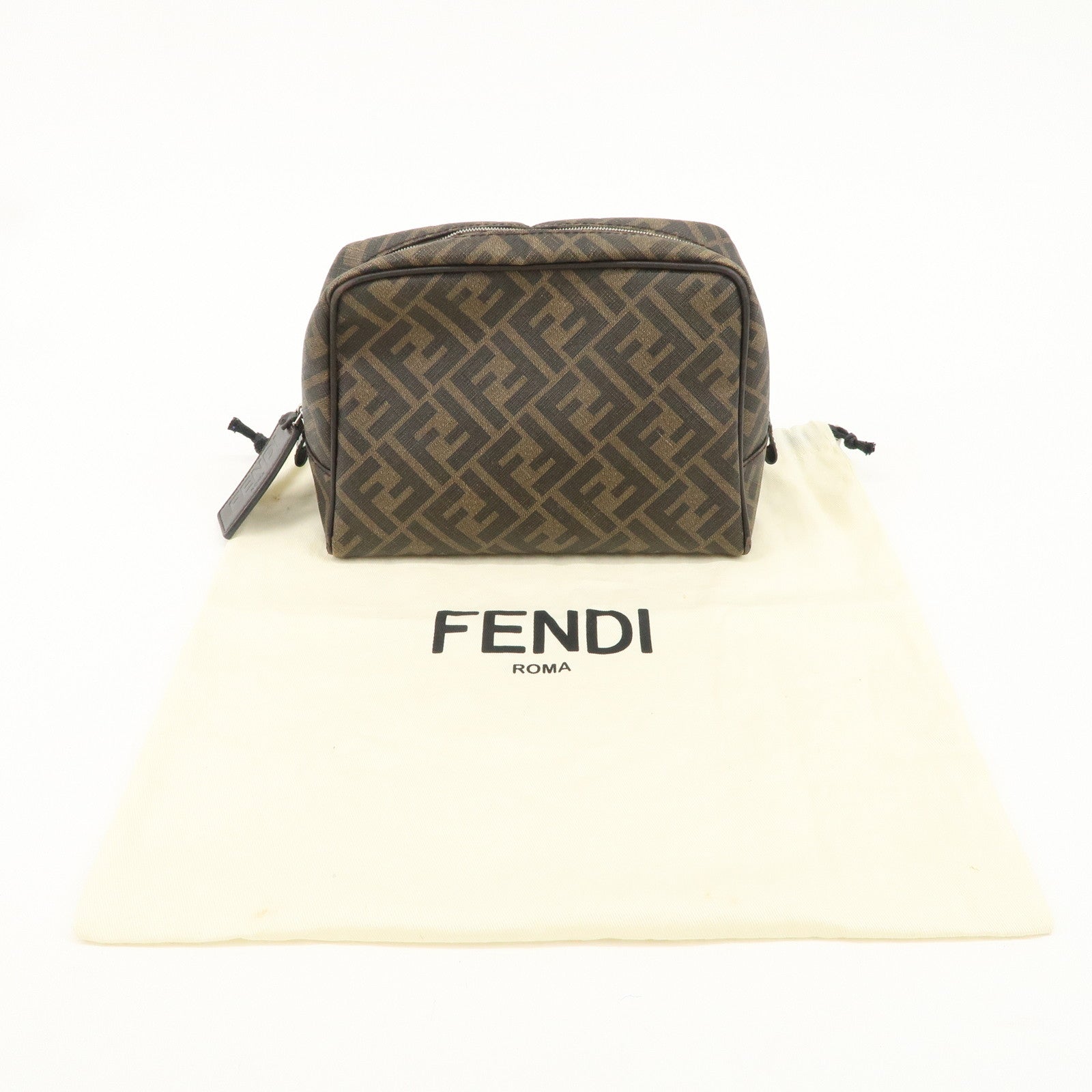 FENDI Zucca PVC Leather Pouch Brown Black 7N0131