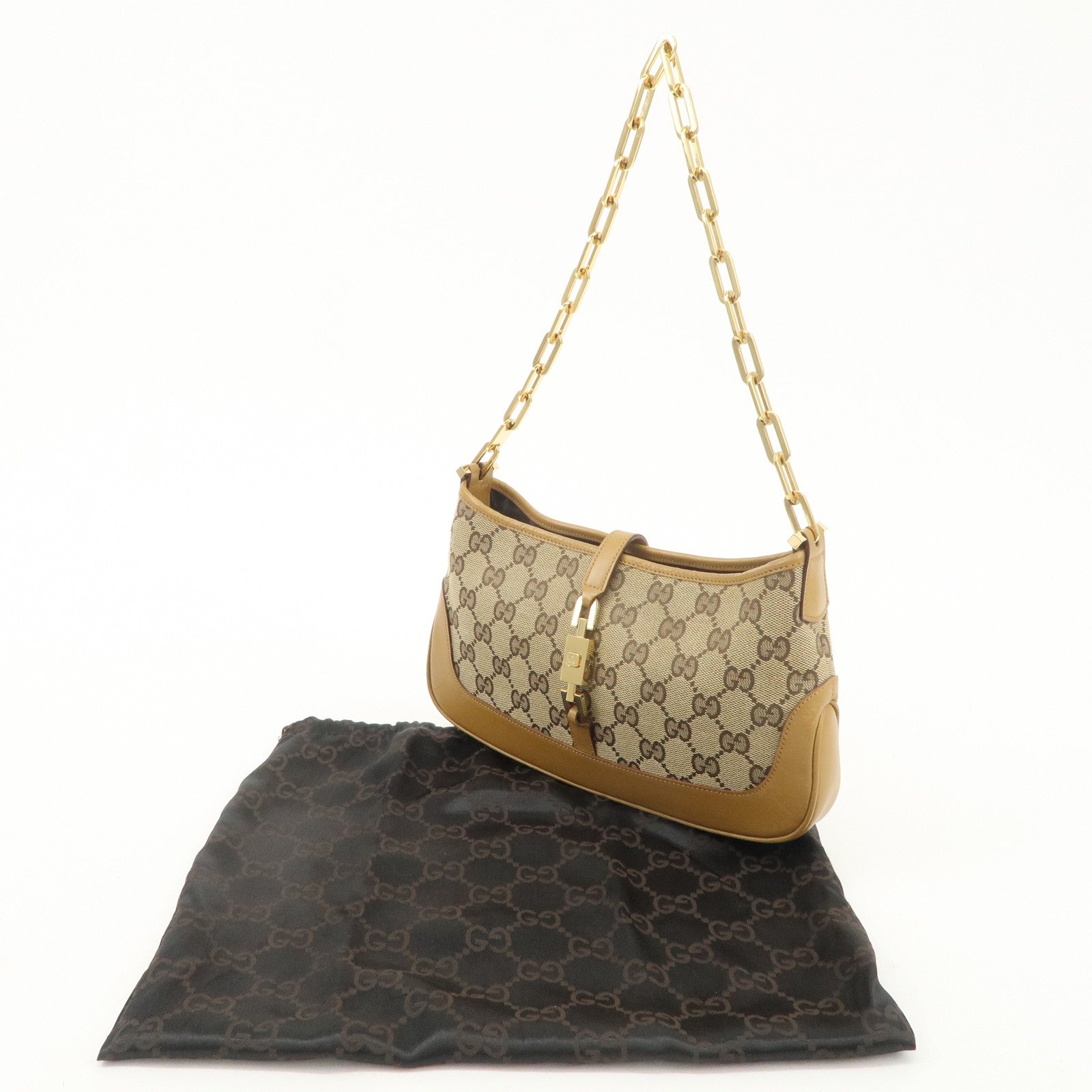 GUCCI Jackie GG Canvas Leather Chain Shoulder Bag 001.4032