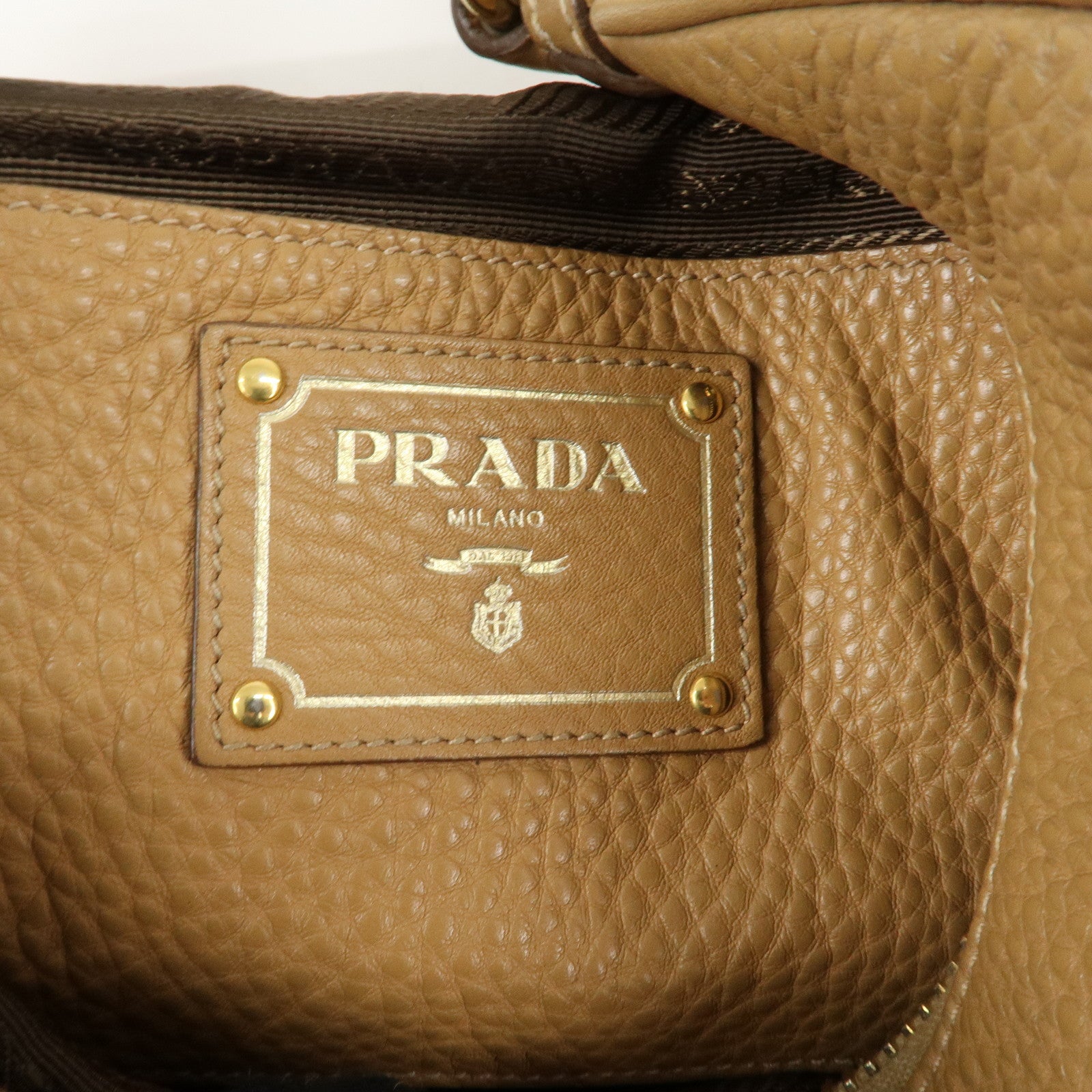 PRADA Leather Shoulder Bag Hand Bag Beige