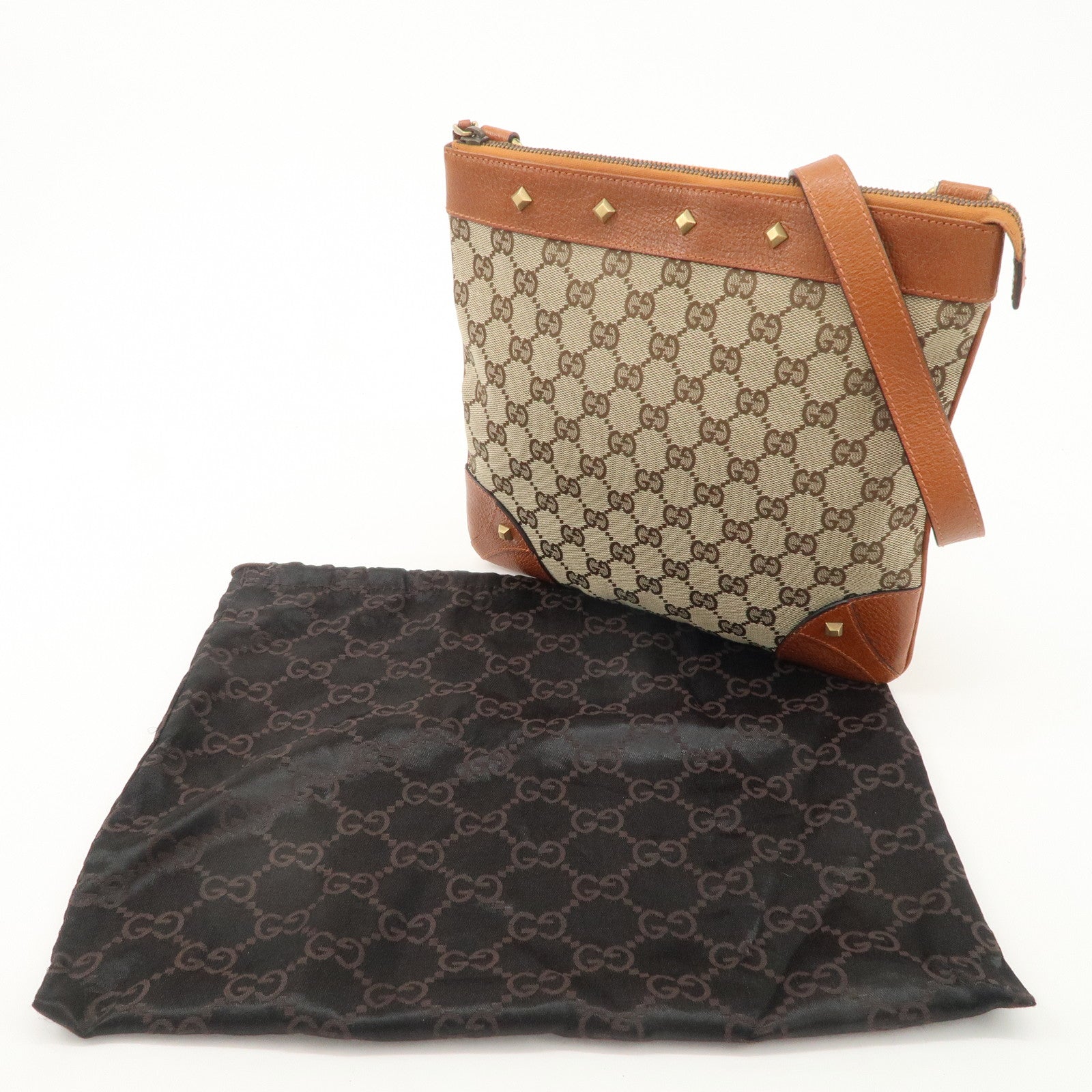 GUCCI GG Canvas Leather Shoulder Bag Brown 120893