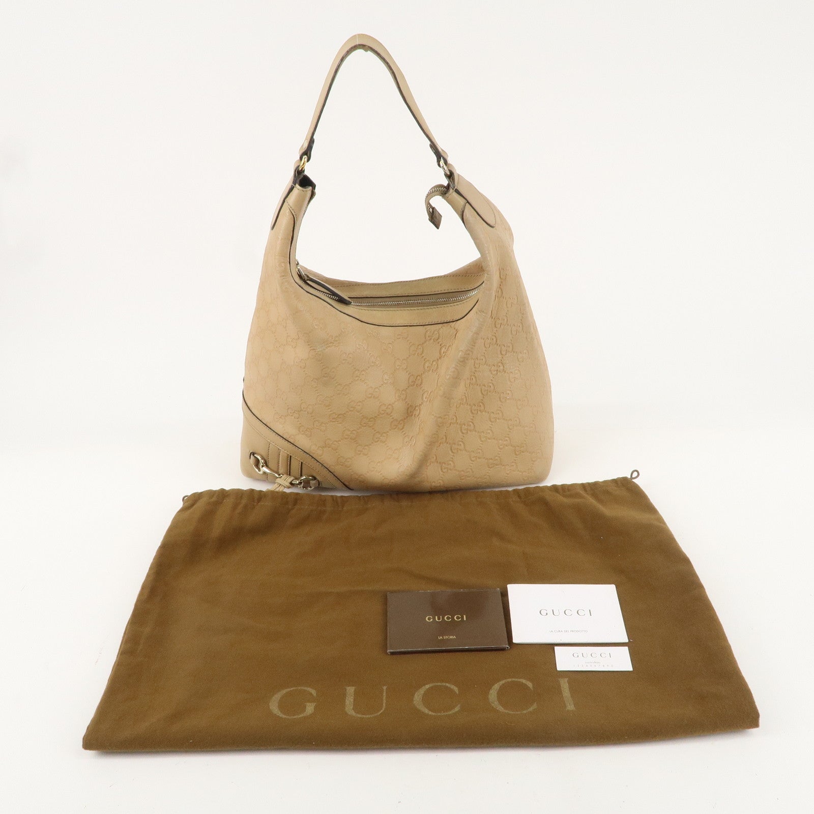 GUCCI Guccissima Horsebit Leather One-Shoulder Bag Beige 232968