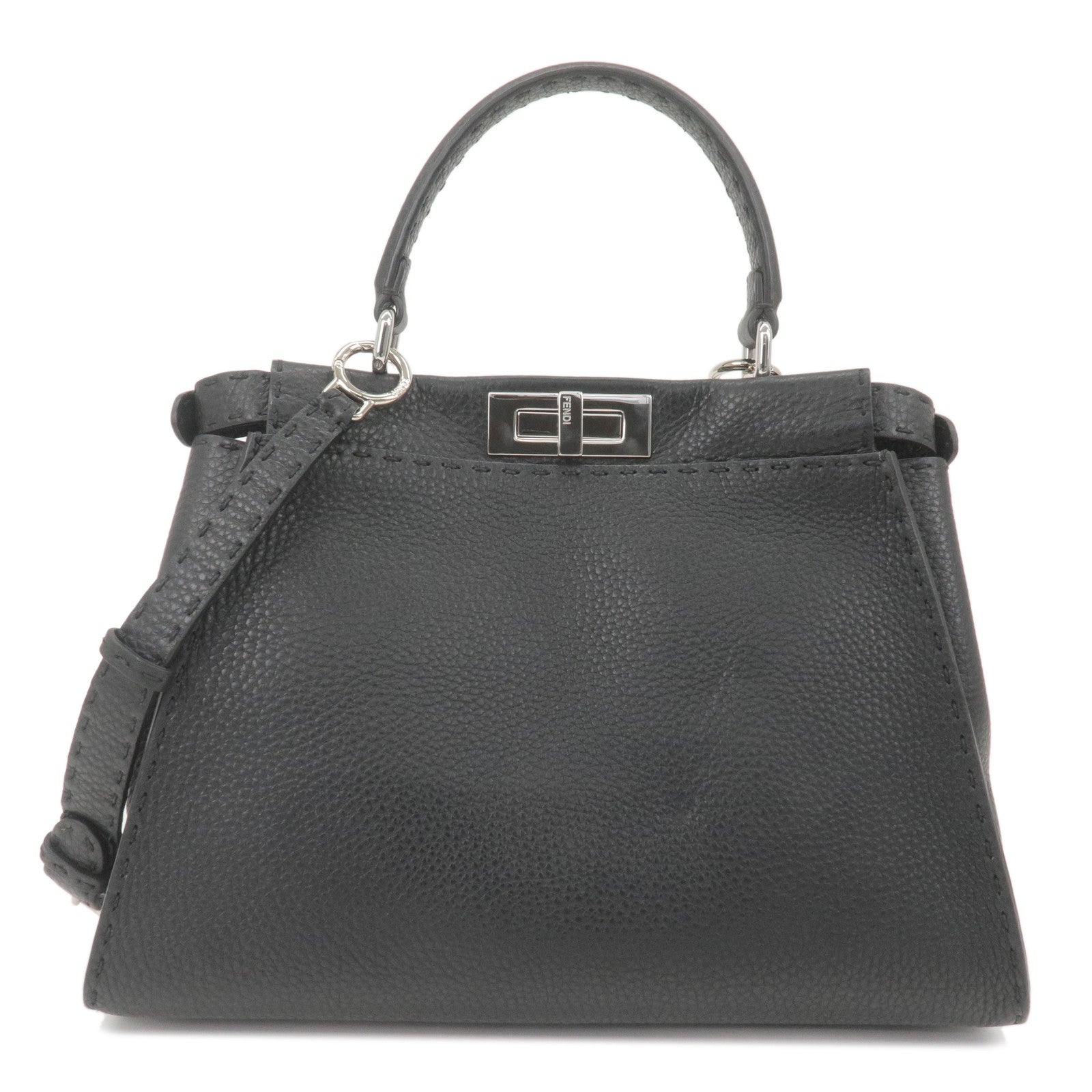 FENDI Selleria Peekaboo Regular Leather 2WAY Bag Black 8BN290