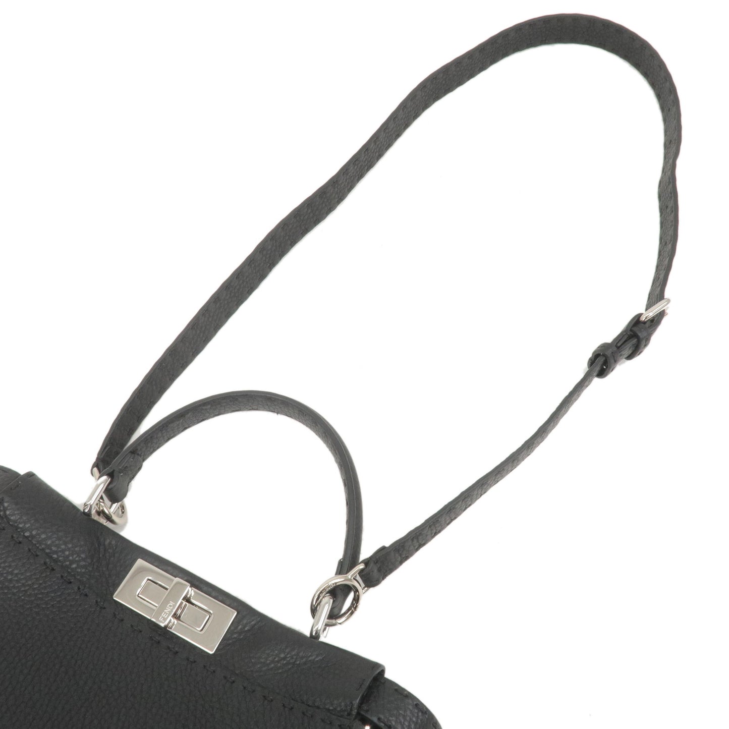 FENDI Selleria Peekaboo Regular Leather 2WAY Bag Black 8BN290