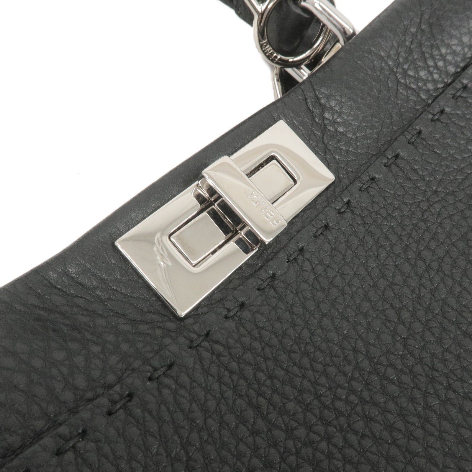 FENDI Selleria Peekaboo Regular Leather 2WAY Bag Black 8BN290