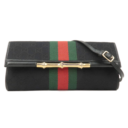 GUCCI Sherry Bamboo GG Canvas Leather 2Way Bag Black 131994