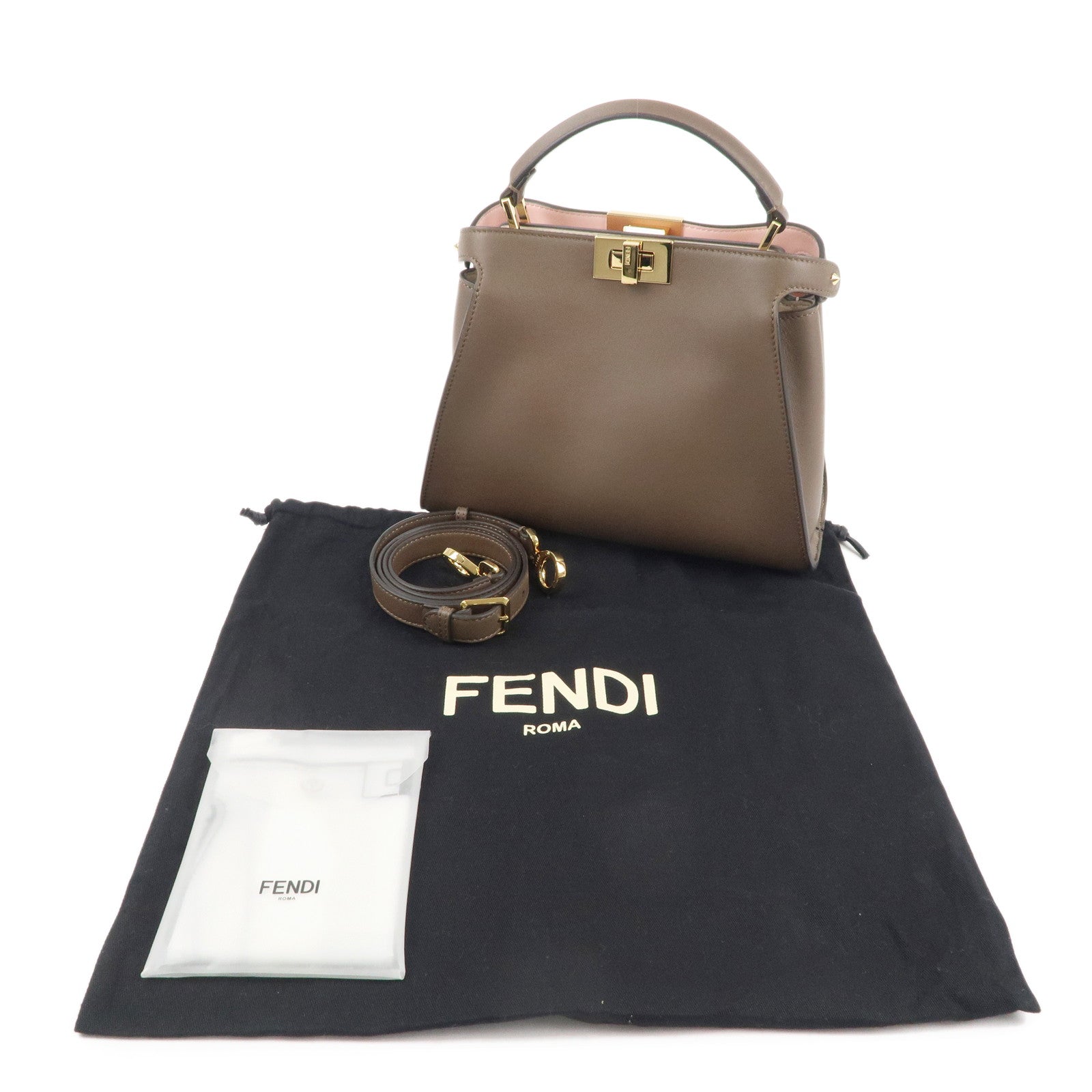 FENDI Leather Peekaboo Iconic Essentially 2Way Bag Brown 8BN302