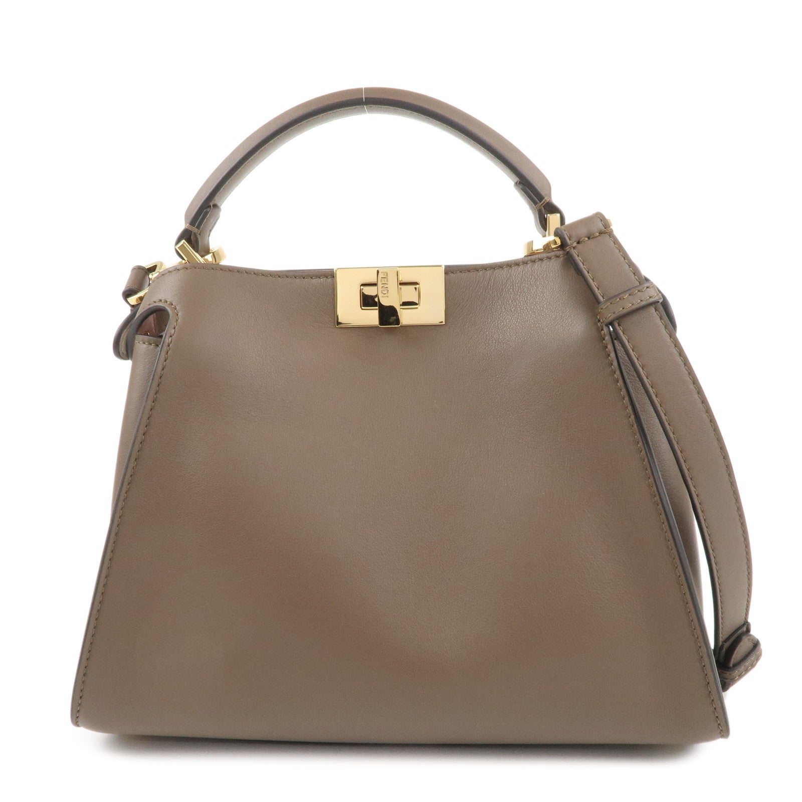 FENDI Leather Peekaboo Iconic Essentially 2Way Bag Brown 8BN302