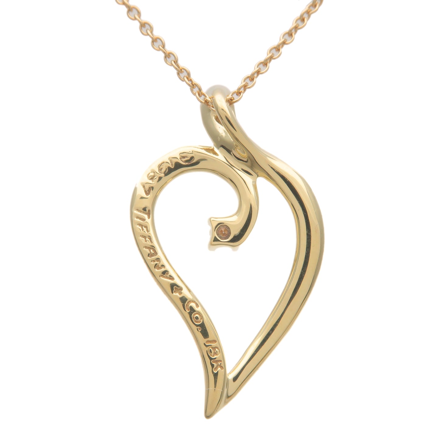 Tiffany&Co. Leaf Heart 1P Diamond Necklace K18 750YG Yellow Gold