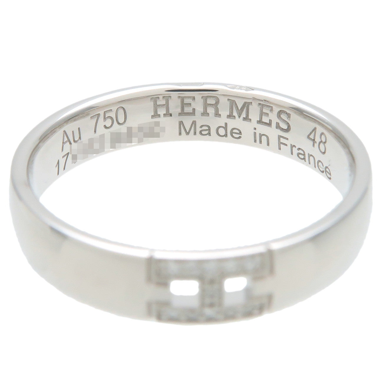 HERMES Ever Hercules 11P Diamond Ring K18WG White Gold #48 US4.5-5