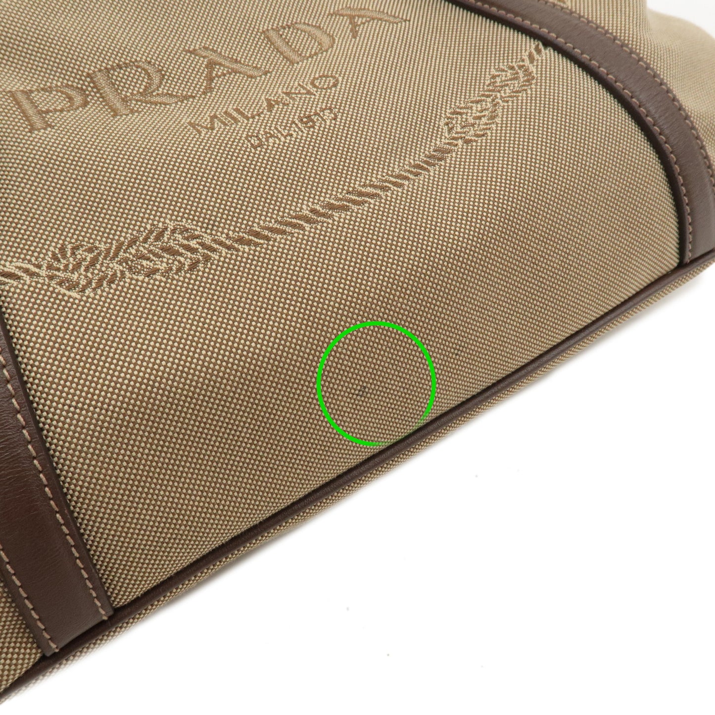 PRADA Logo Jacquard Leather 2Way Hand Bag Beige Brown BN1841