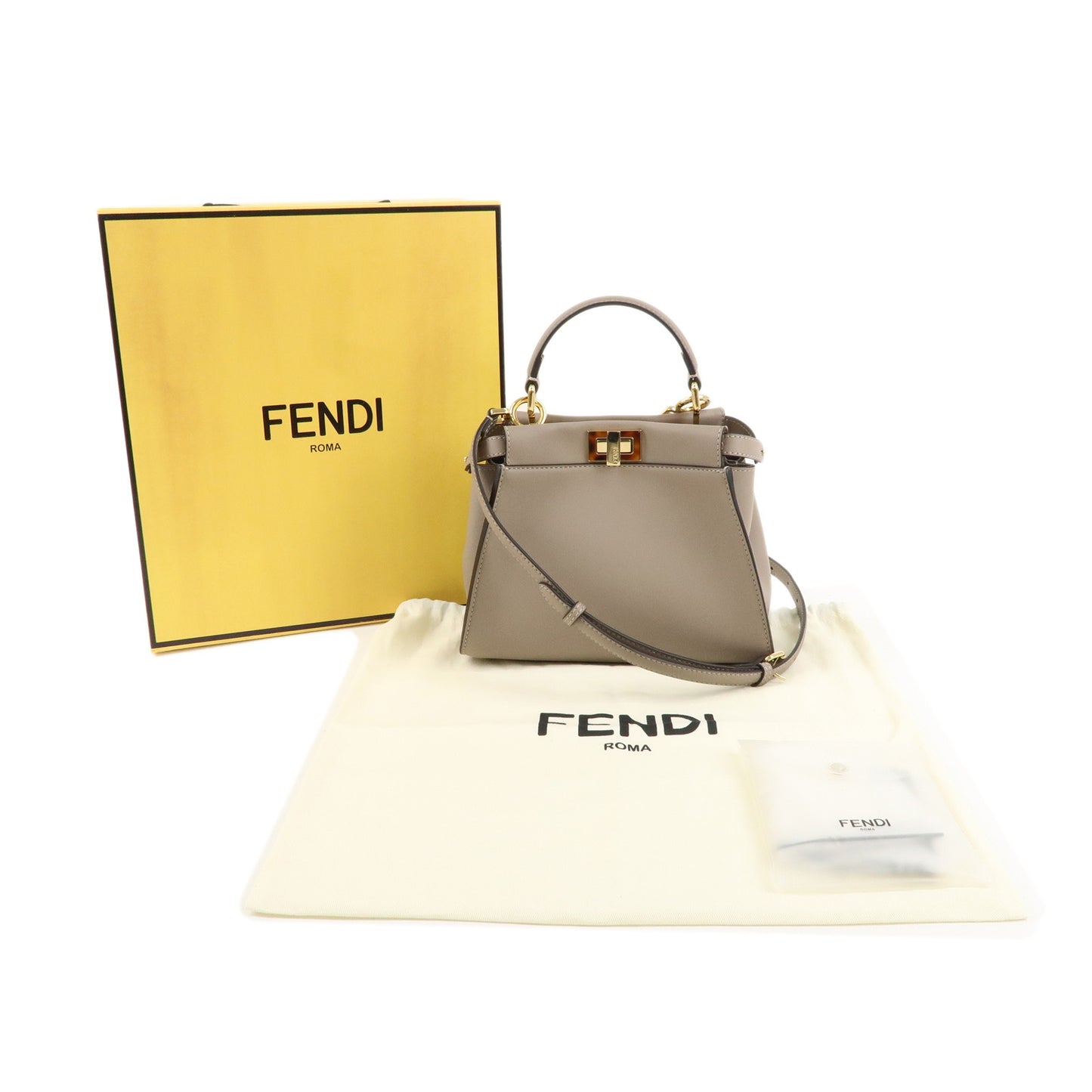 FENDI Mini Peekaboo Leather 2 Way Hand Bag Greige 8BN244