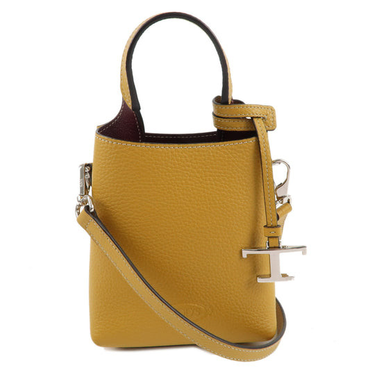 TOD'S-Timeless-2-Way-Leather-Shoulder-Bag-Yellow-Wine-Red