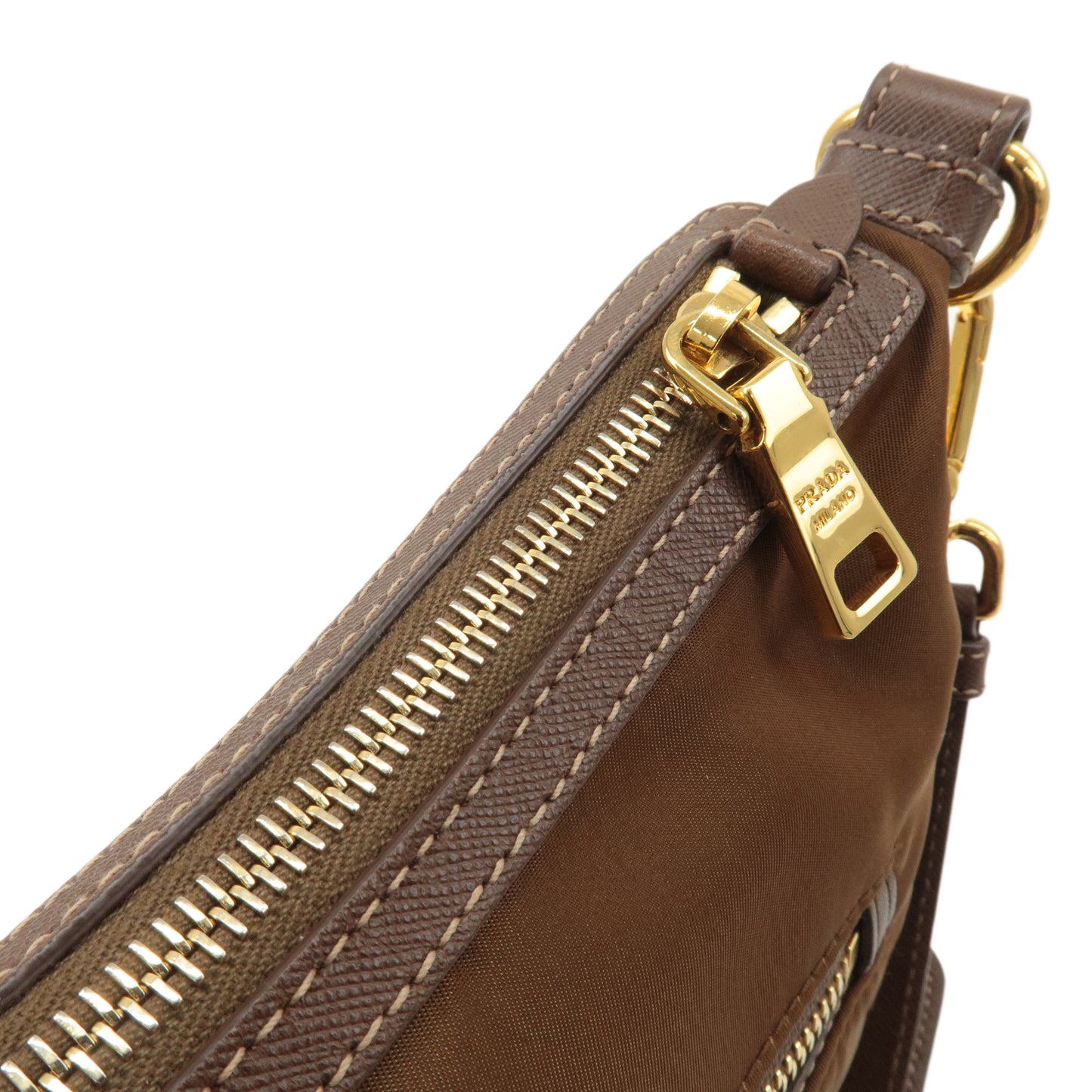 PRADA Logo Nylon Leather Shoulder Bag Crossbody Bag Brown BT0706