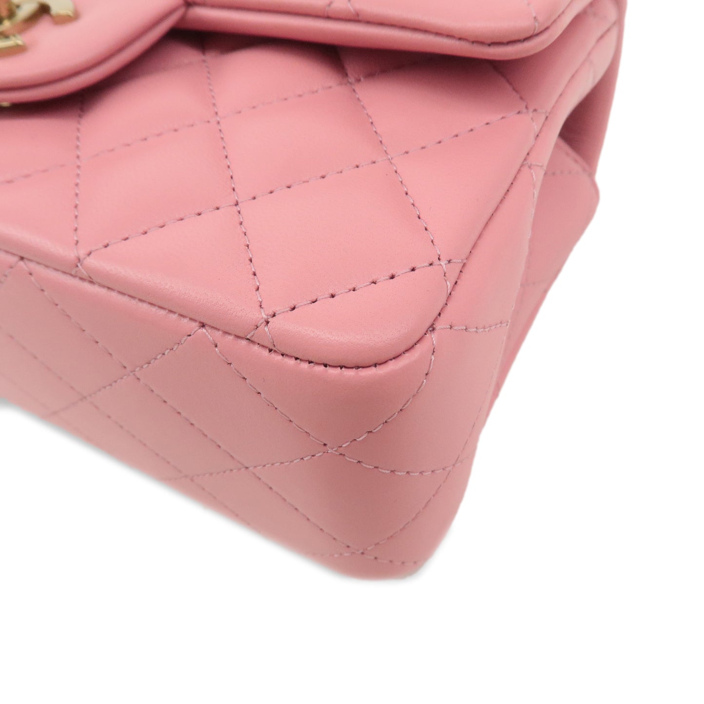 CHANEL Matelasse Lamb Skin Top Handle Mini Flap 2way Bag Pink