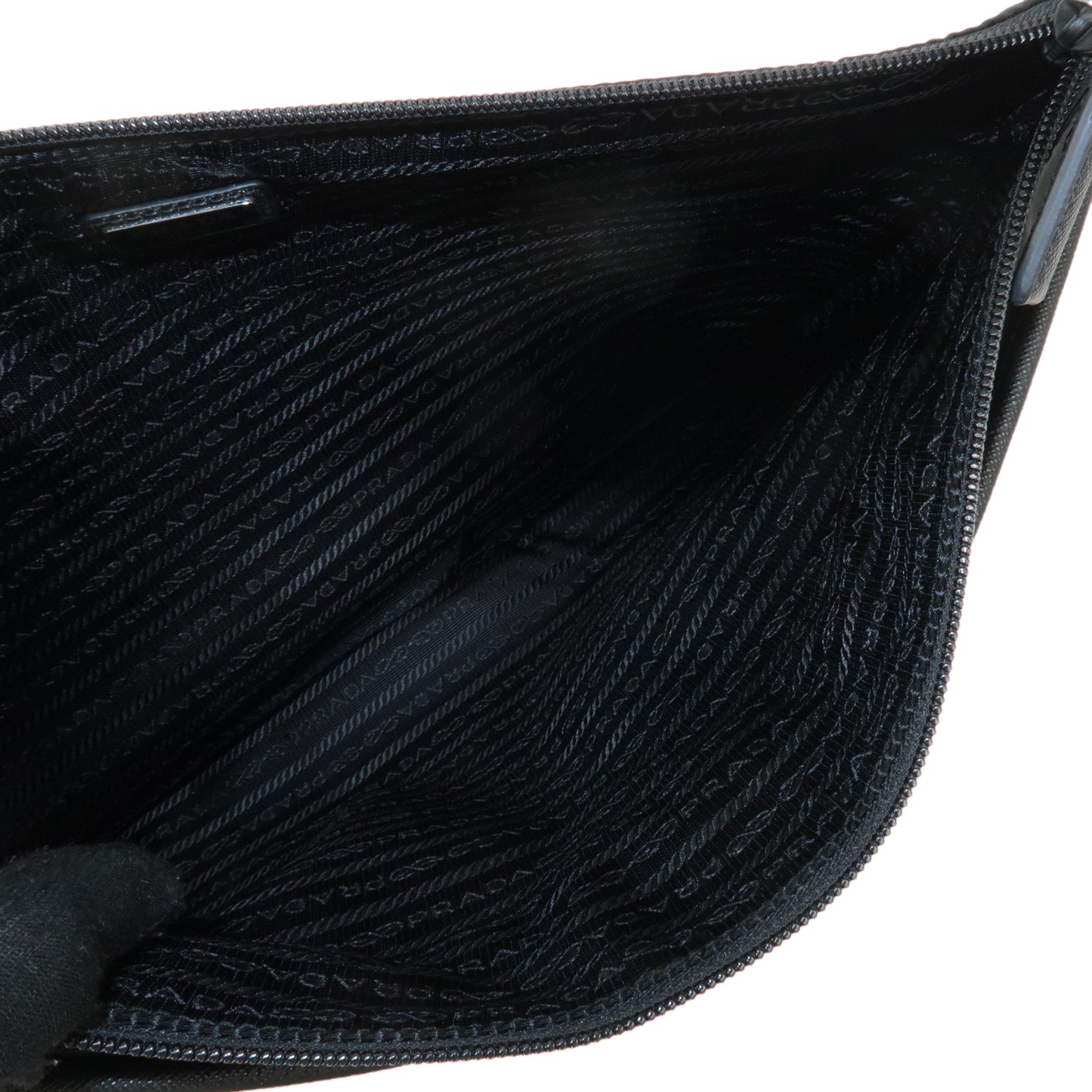 PRADA Logo Saffiano Nylon Leather Clutch Bag Black 2VN012