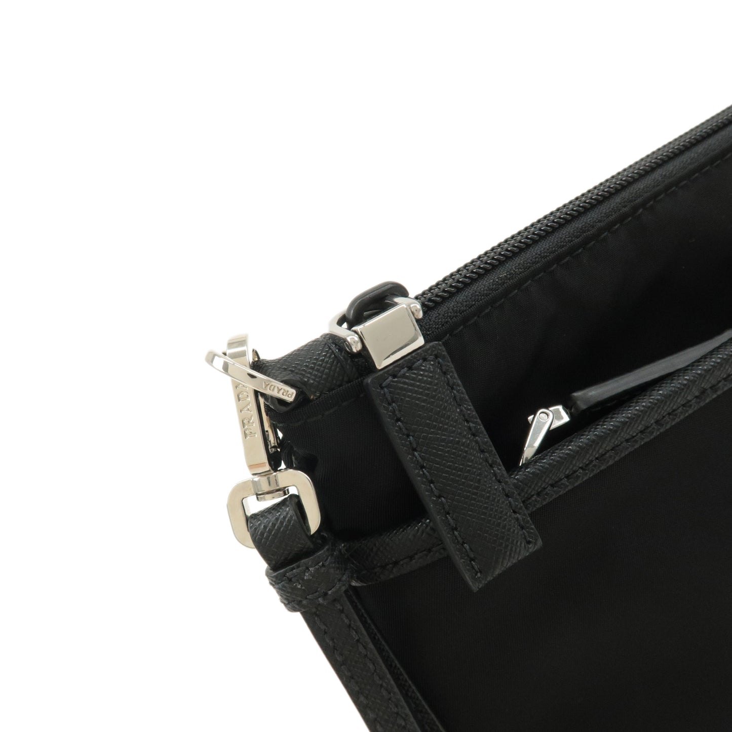 PRADA Logo Saffiano Nylon Leather Clutch Bag Black 2VN012