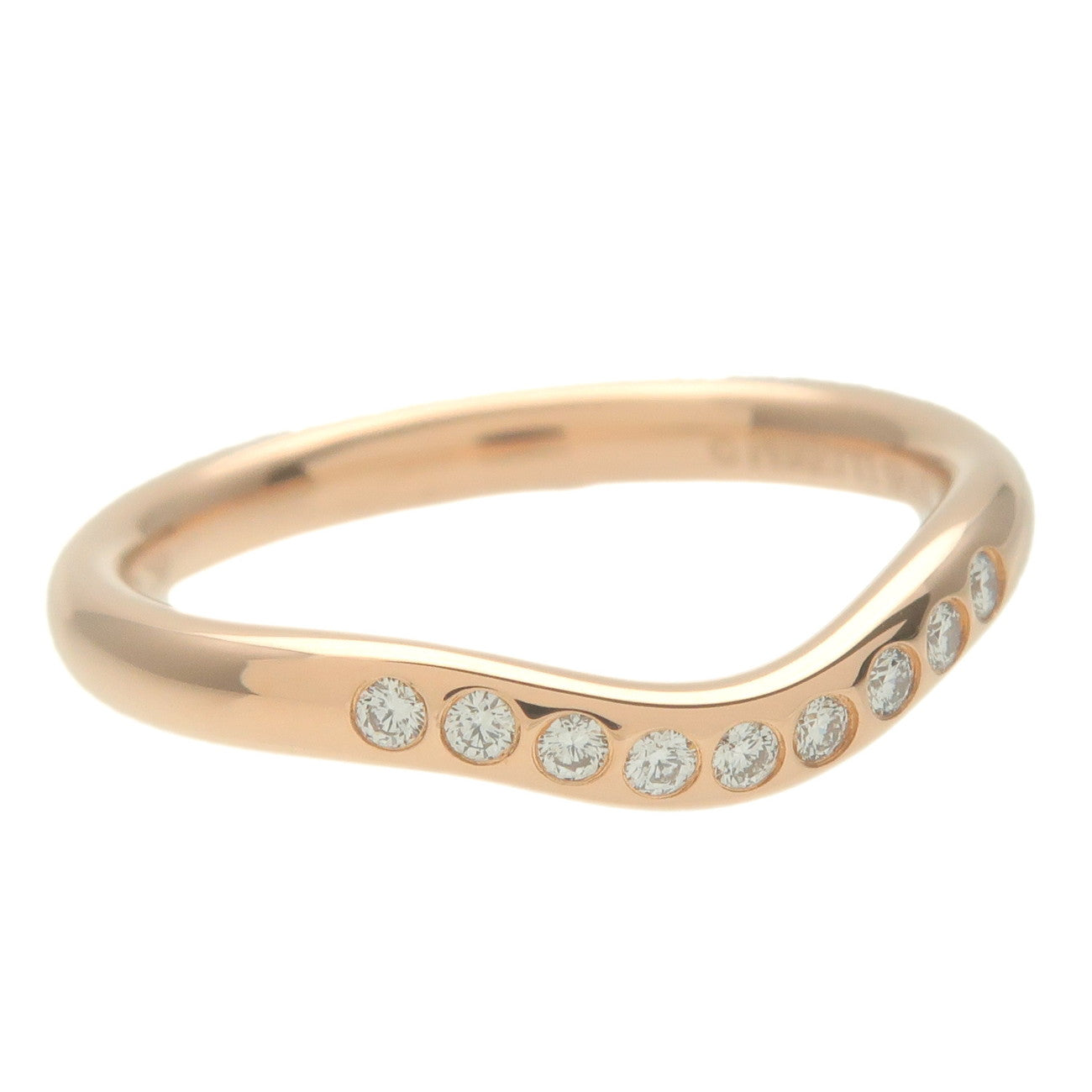 Tiffany&Co. Curved Band Ring 9P Diamond K18 Rose Gold US4 EU46.5
