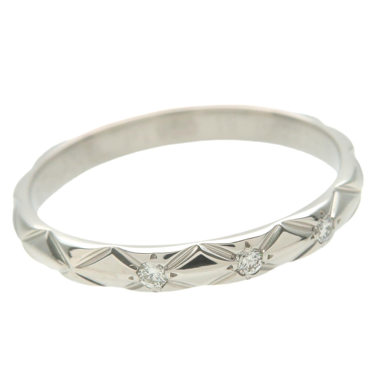 CHANEL Matelasse 3P Diamond Ring #53 PT950 Platinum US4.5 EU52.5