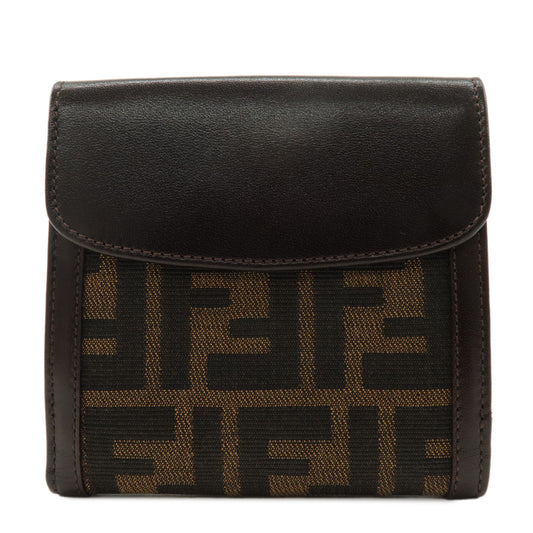 FENDI-Zucca-Canvas-Leather-Bi-fold-Wallet-Khaki-Black-Brown-01695