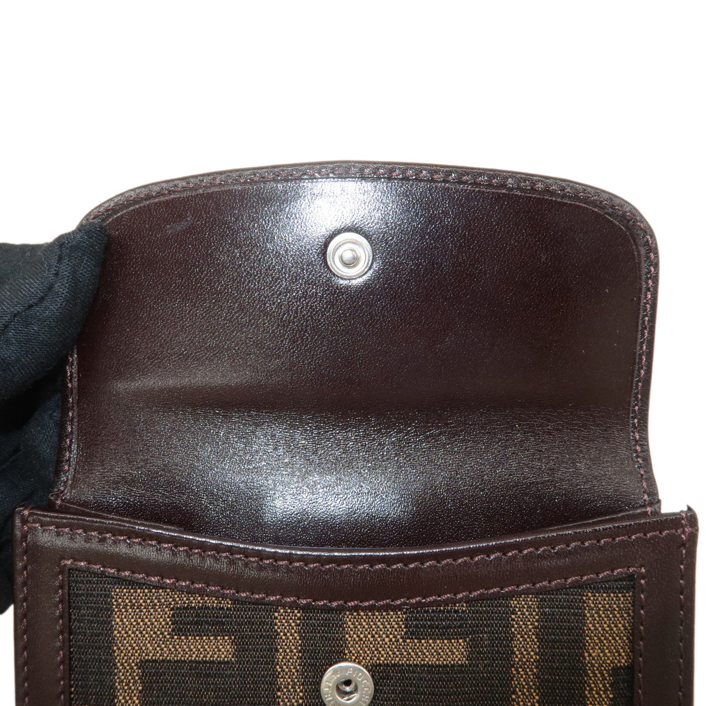 FENDI Zucca Canvas Leather Bi-fold Wallet Khaki Black Brown 01695
