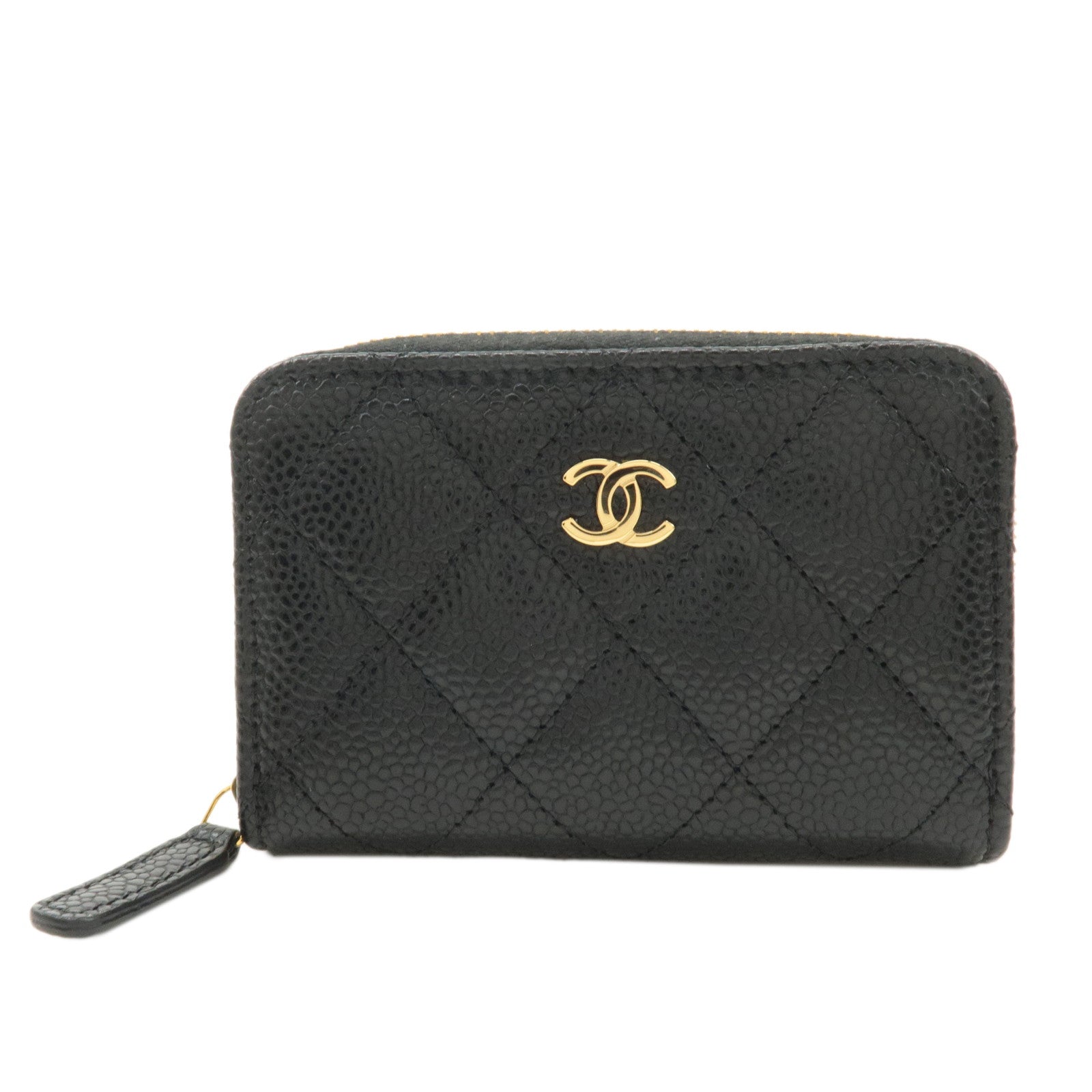 CHANEL-Matelasse-Caviar-Skin-Round-Zip-Coin-Case-Black-AP0216