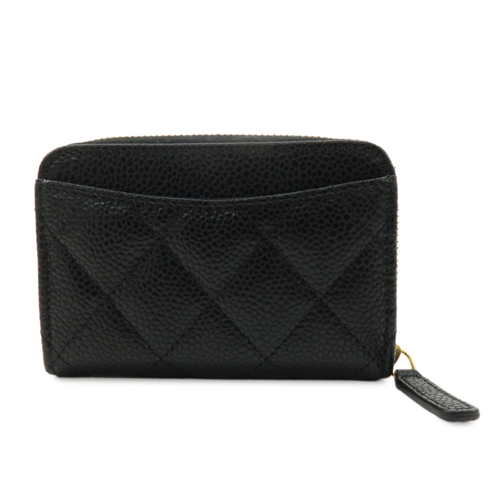 CHANEL Matelasse Caviar Skin Round Zip Coin Case Black AP0216