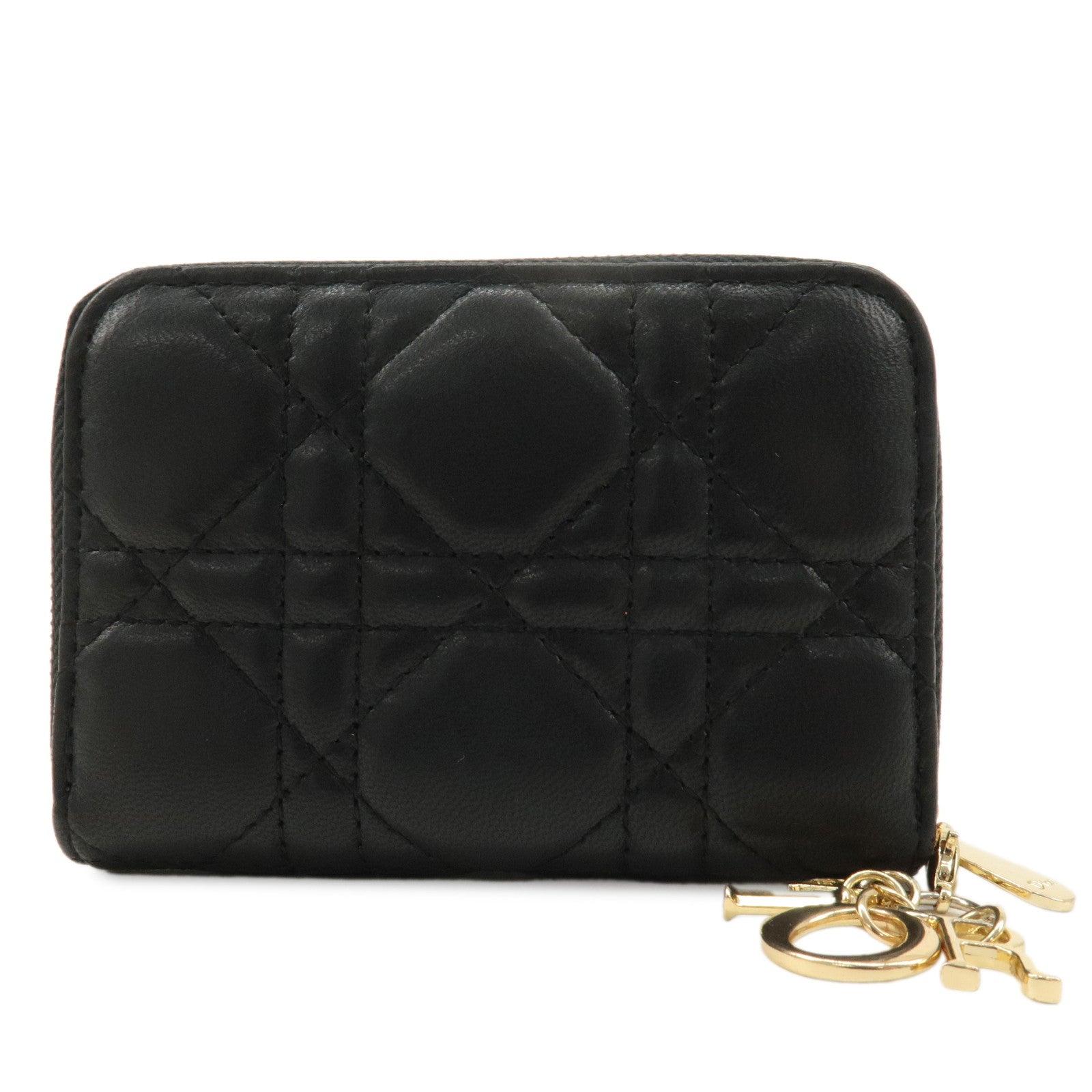 Christian Dior Cannage Lady Dior Leather Small Zip Coin Case Black