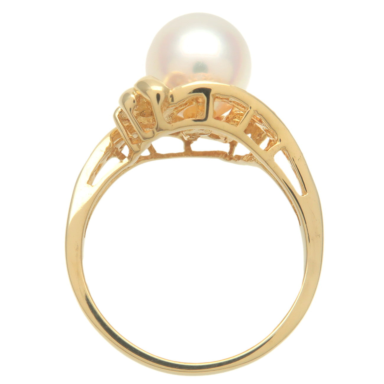 MIKIMOTO Pearl Diamond Ring K18YG 750YG Yellow Gold US5.5-6