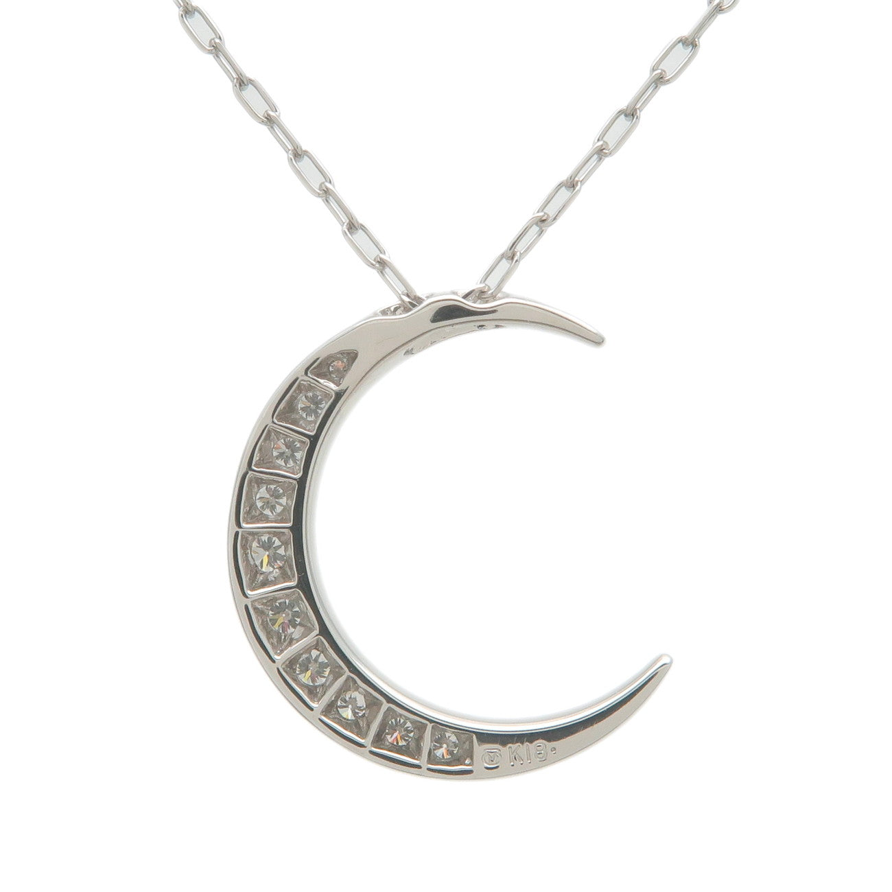 MIKIMOTO Crescent Moon 12P Diamond Necklace 0.08ct K18 750WG