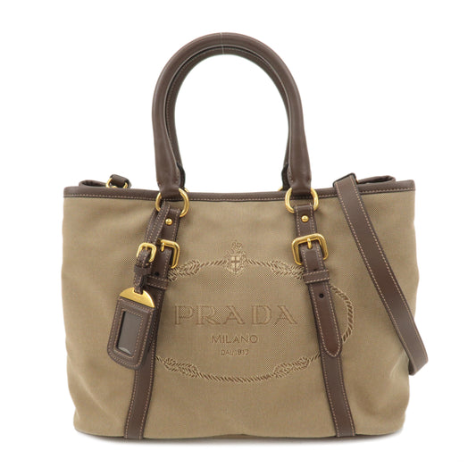 PRADA-Logo-Jacquard-Leather-2WAY-Bag-Shoulder-Bag-Beige-BN2832