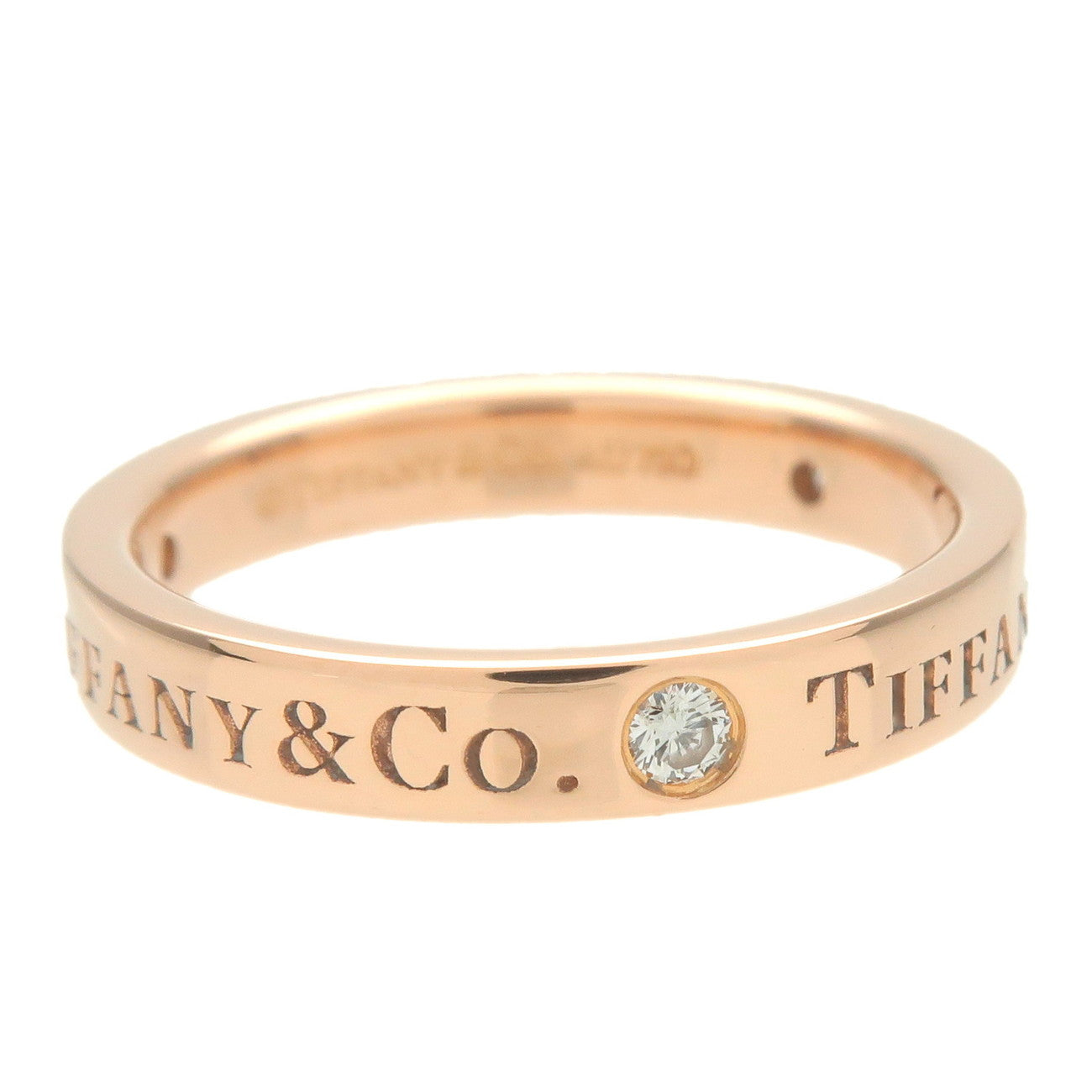 Tiffany&Co. Flat Band Ring 3P Diamond K18 Rose Gold US4.5 EU47.5