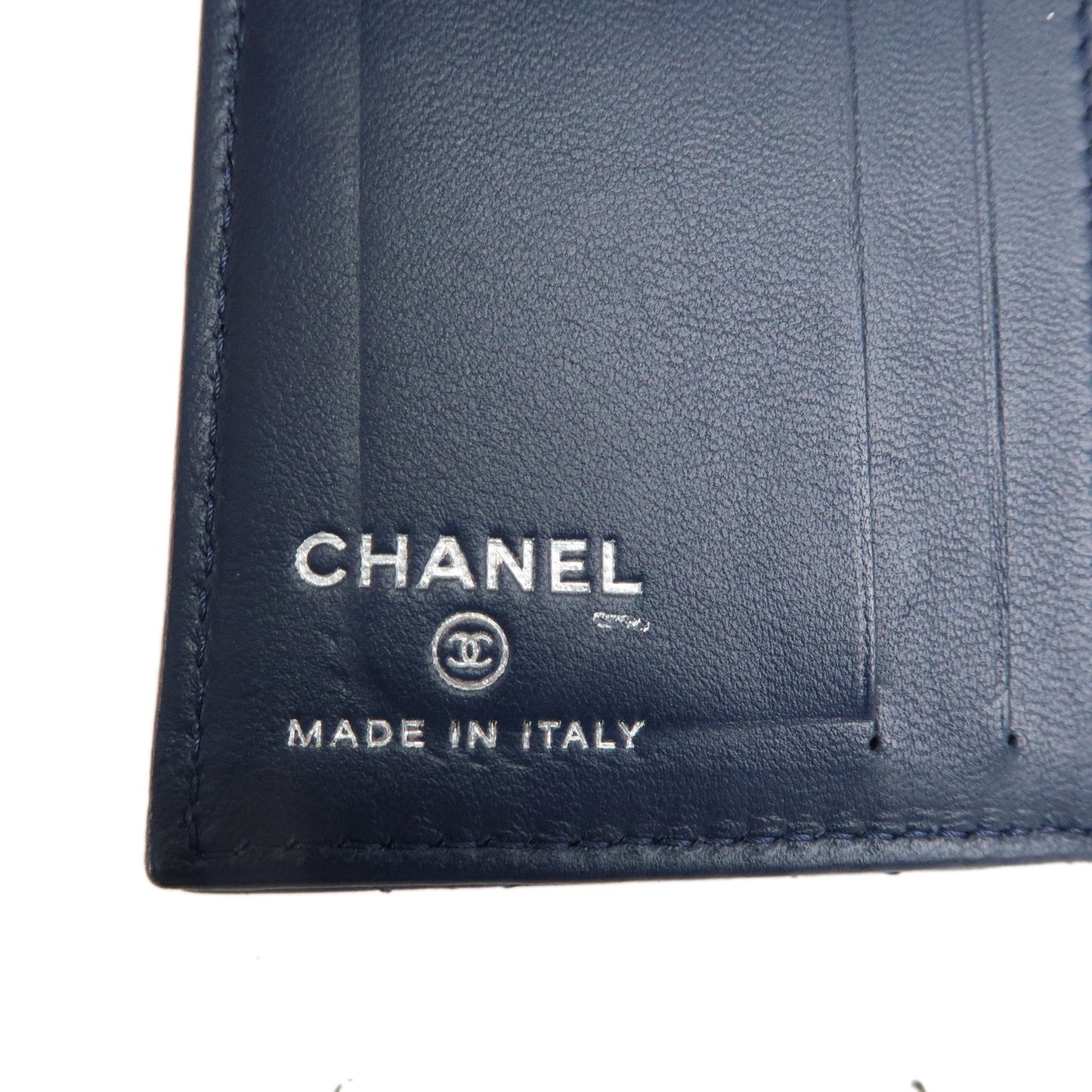 CHANEL Timeless Classic Lamb Skin Pass Case Card Case Navy A82369