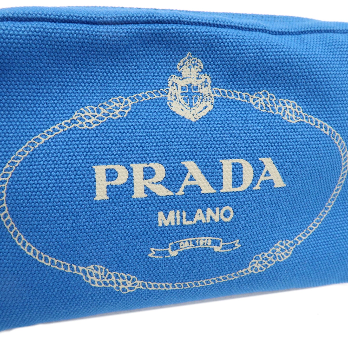 PRADA Canapa Canvas Leather Cosmetic Pouch Blue 1NA693