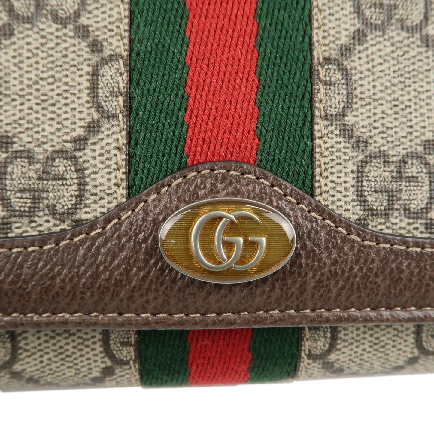 GUCCI Ophidia GG Supreme Leather Chain Wallet Beige Brown 546592