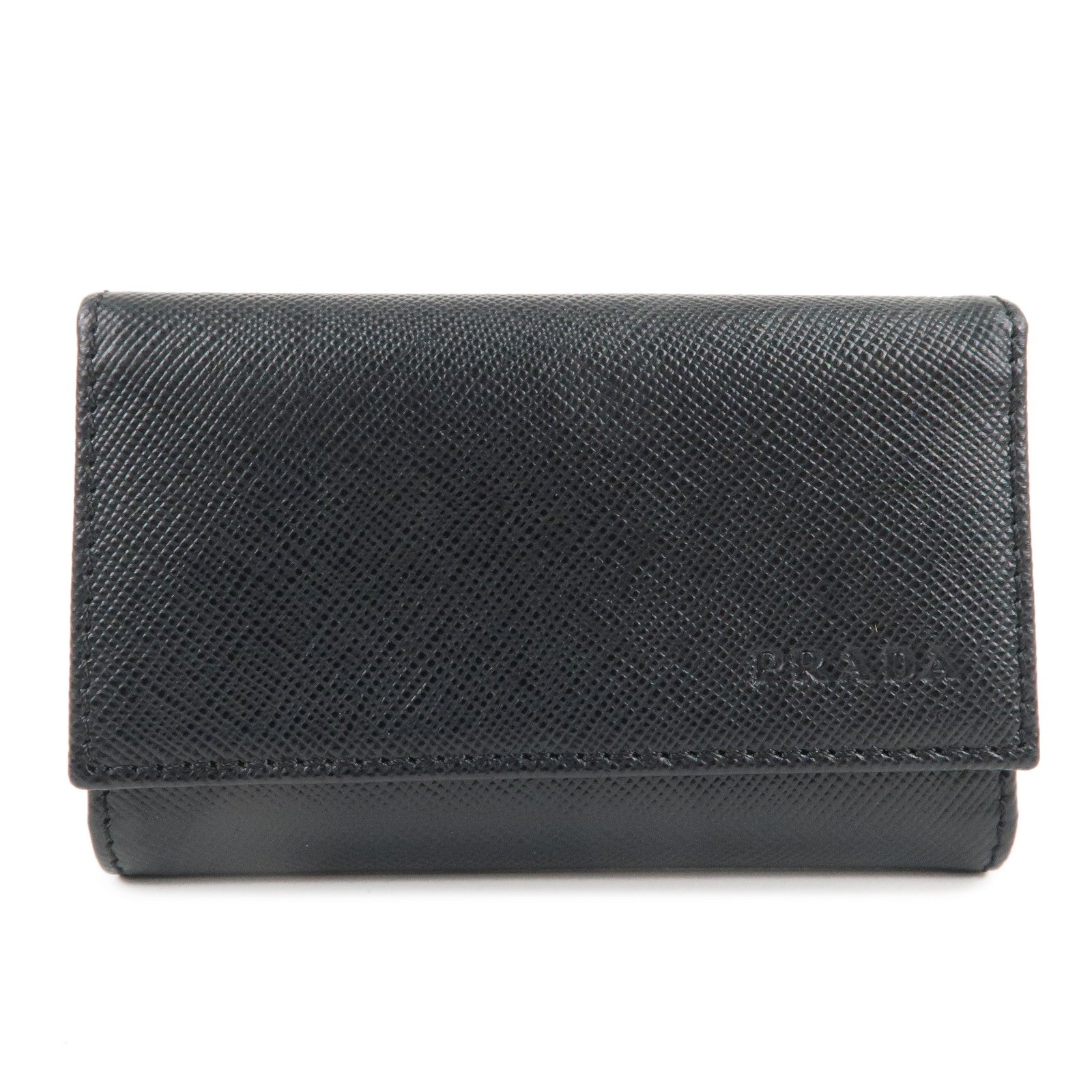 PRADA-Saffiano-Leather-6-Key-Case-Key-Holder-Black-M25U