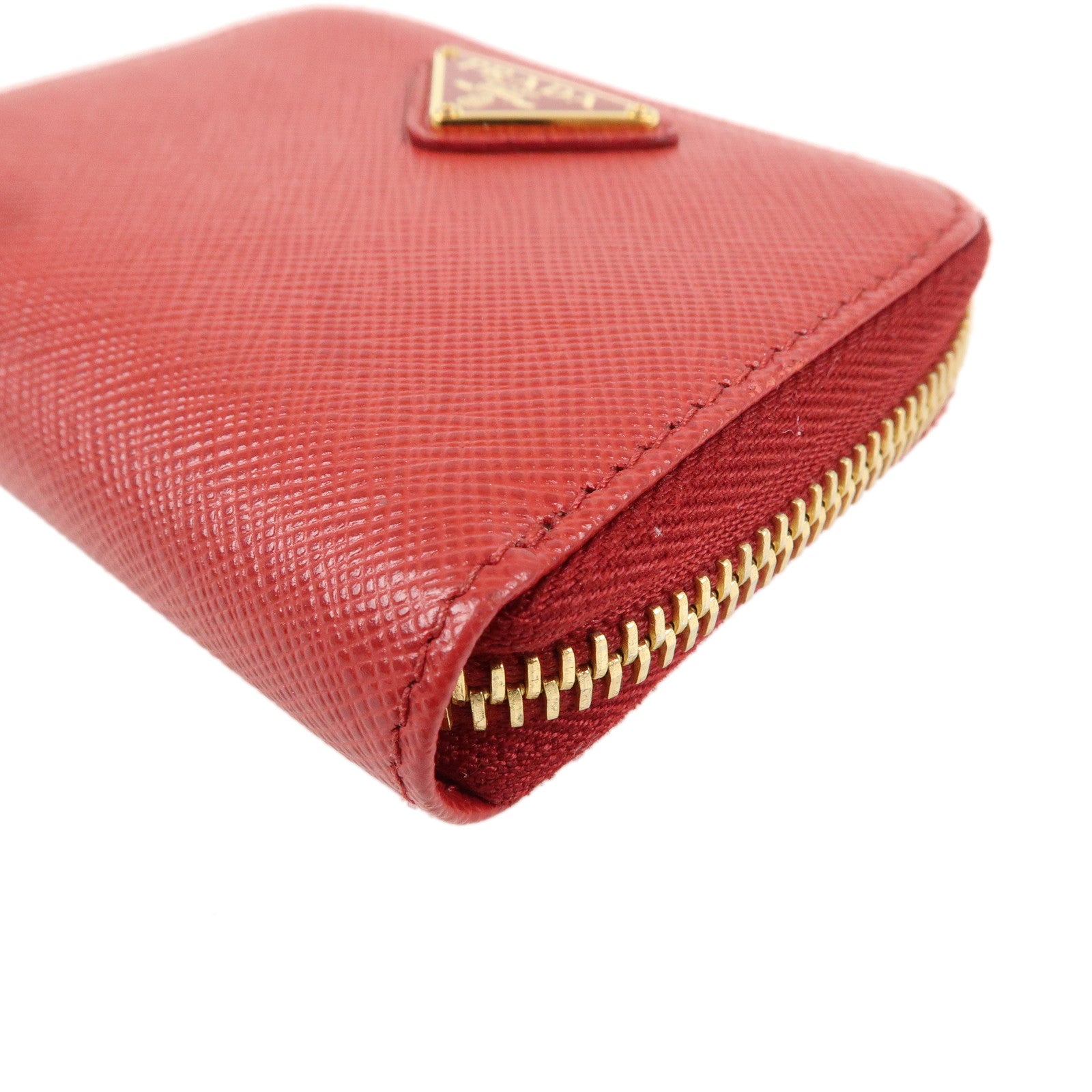 PRADA Saffiano Leather Round Zipper Coin Case Red