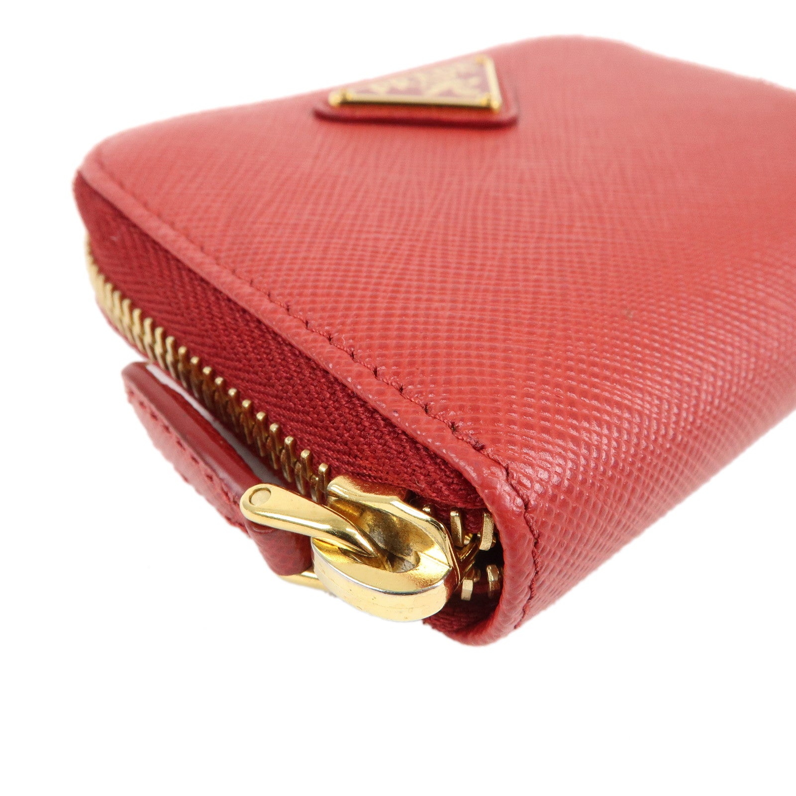 PRADA Saffiano Leather Round Zipper Coin Case Red