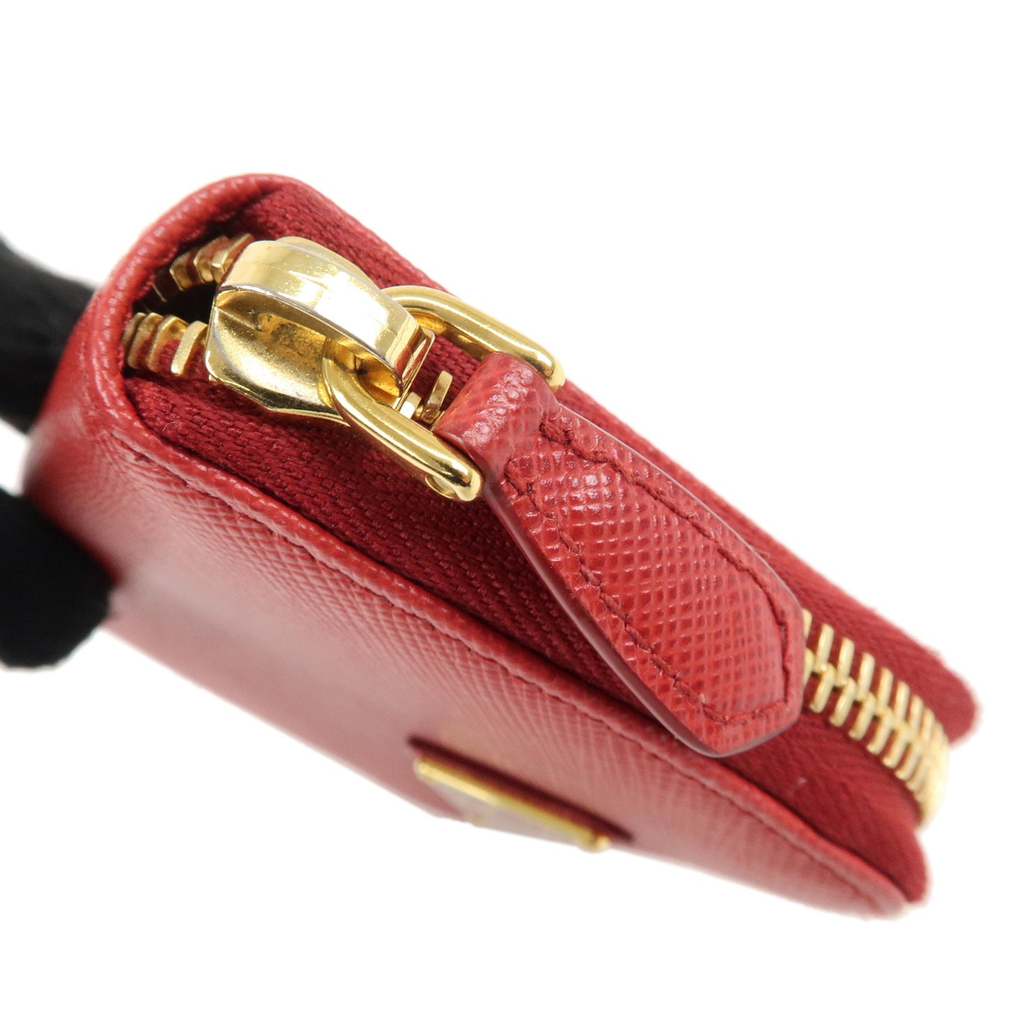 PRADA Saffiano Leather Round Zipper Coin Case Red