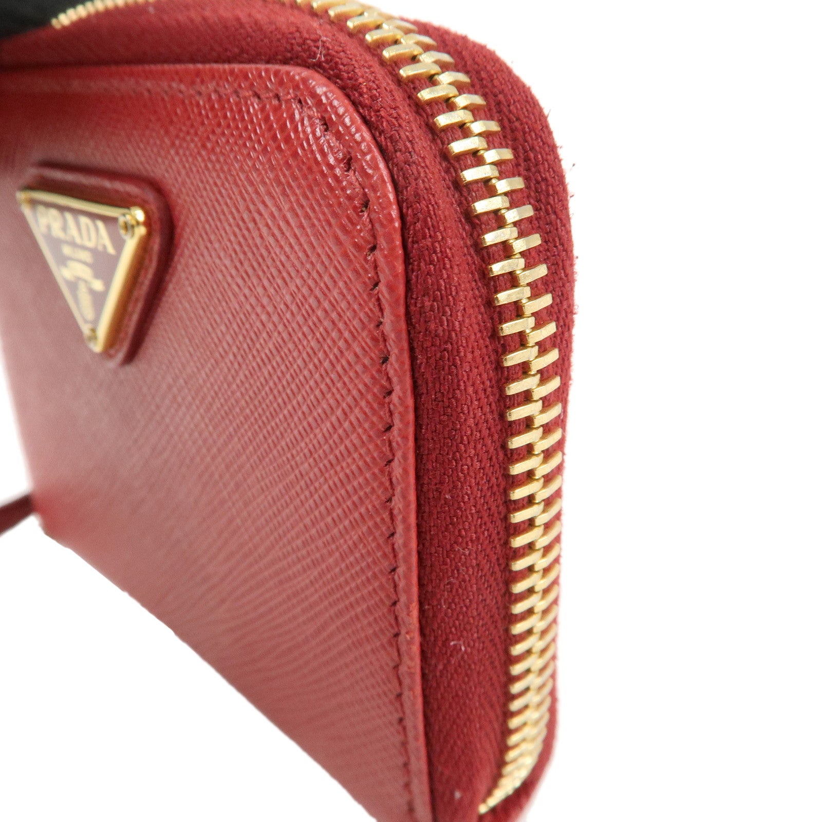 PRADA Saffiano Leather Round Zipper Coin Case Red