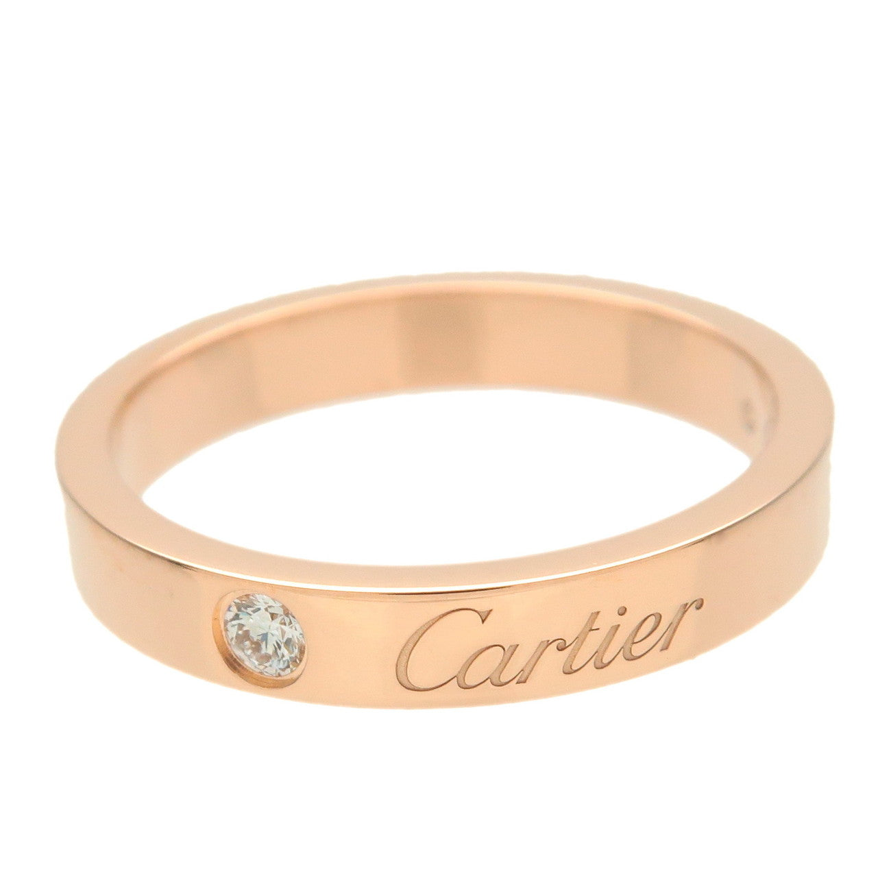 Cartier Engraved 1P Diamond Ring K18 Rose Gold #50 US5-5.5