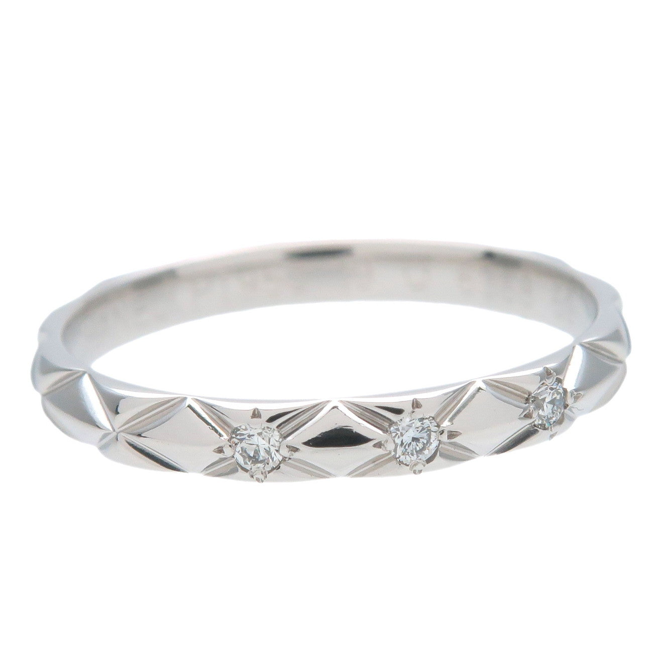 CHANEL Matelasse Ring 3P Diamond PT950 Platinum #53 US5-6.5 EU52.5