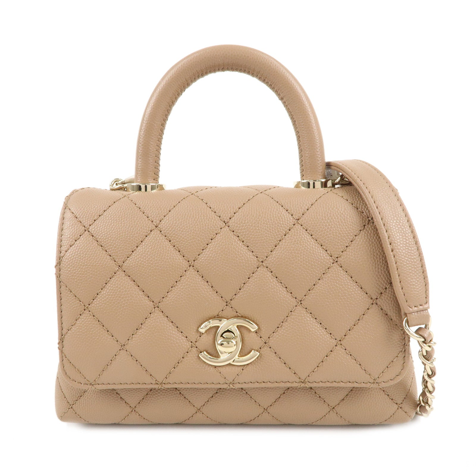 CHANEL-Matelasse-Caviar-Skin-COCOHandle-2Way-Bag-BrownBeige-AS2215