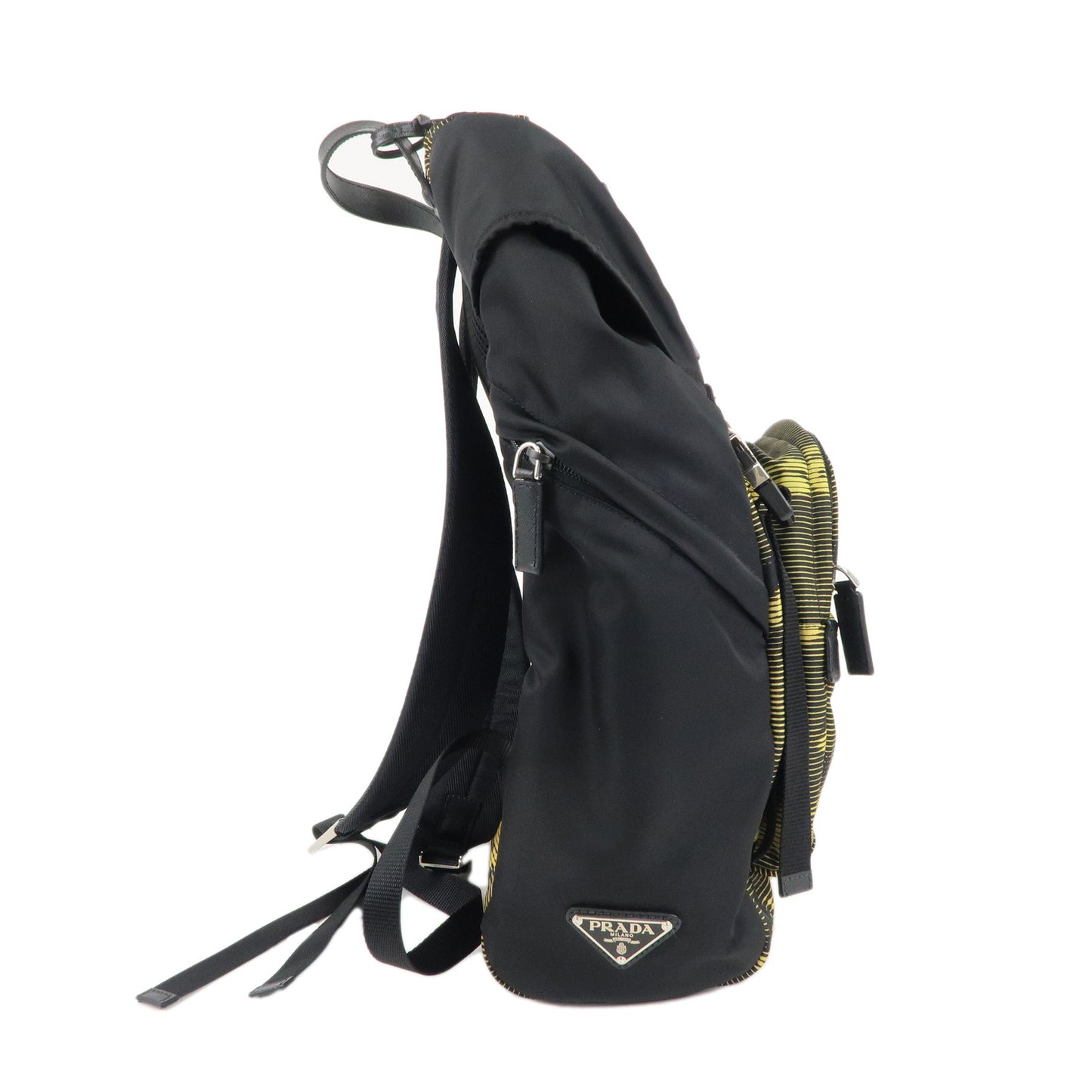 PRADA Saffiano Nylon Leather Backpack Rucksack Black Yellow