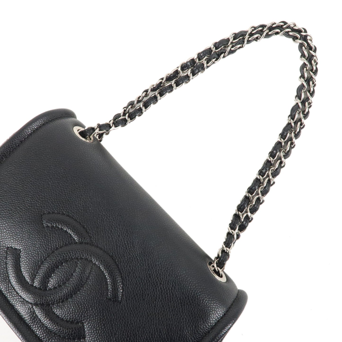 CHANEL Matelasse Caviar Skin Chain Shoulder Bag Black Silver HDW